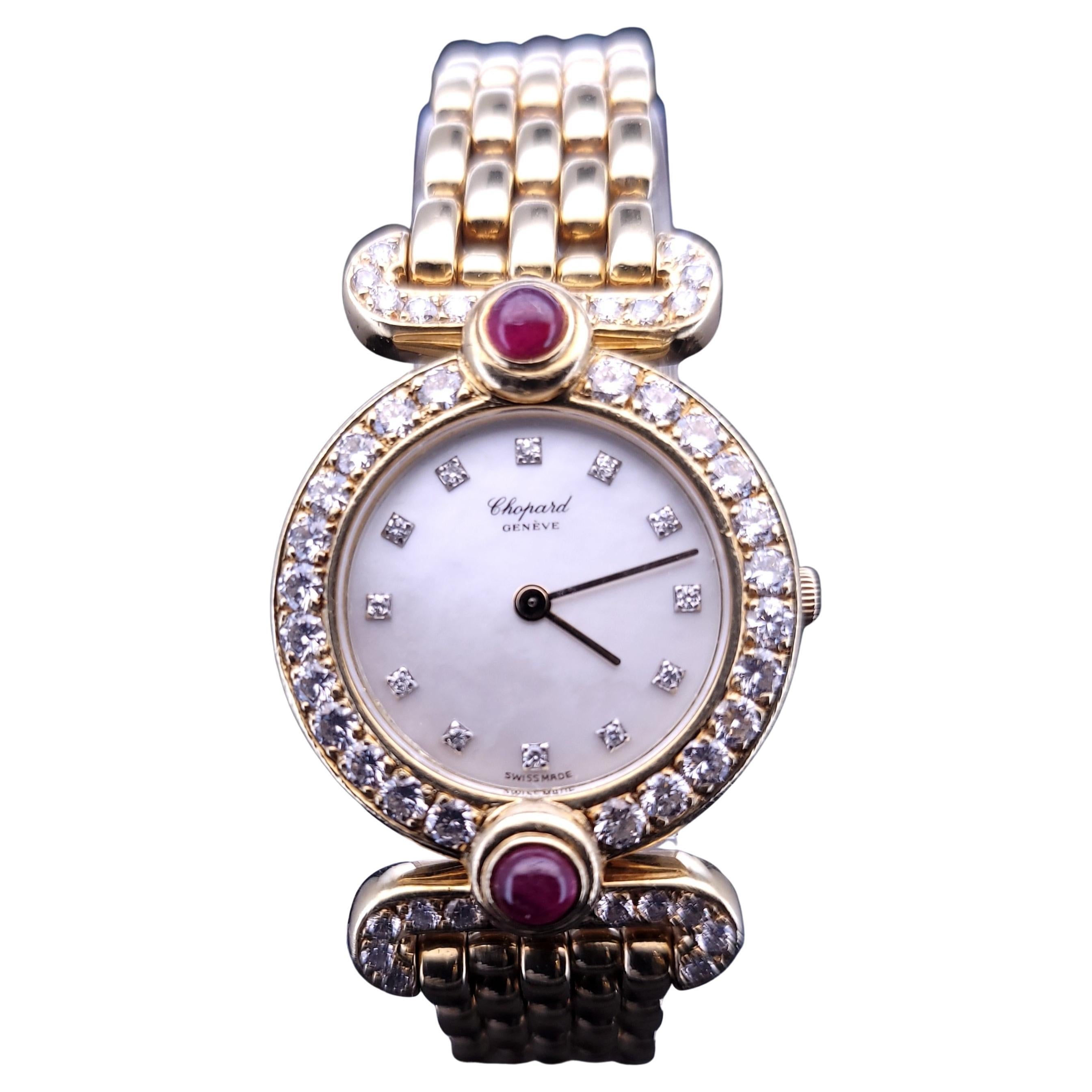 Chopard L'heure Du Diamant round 18K yellow gold diamond Ruby stone  Watch For Sale