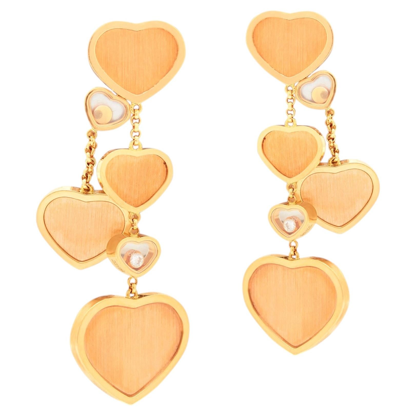 Chopard limited edition 007 Golden hearts rose gold happy diamond drop earrings