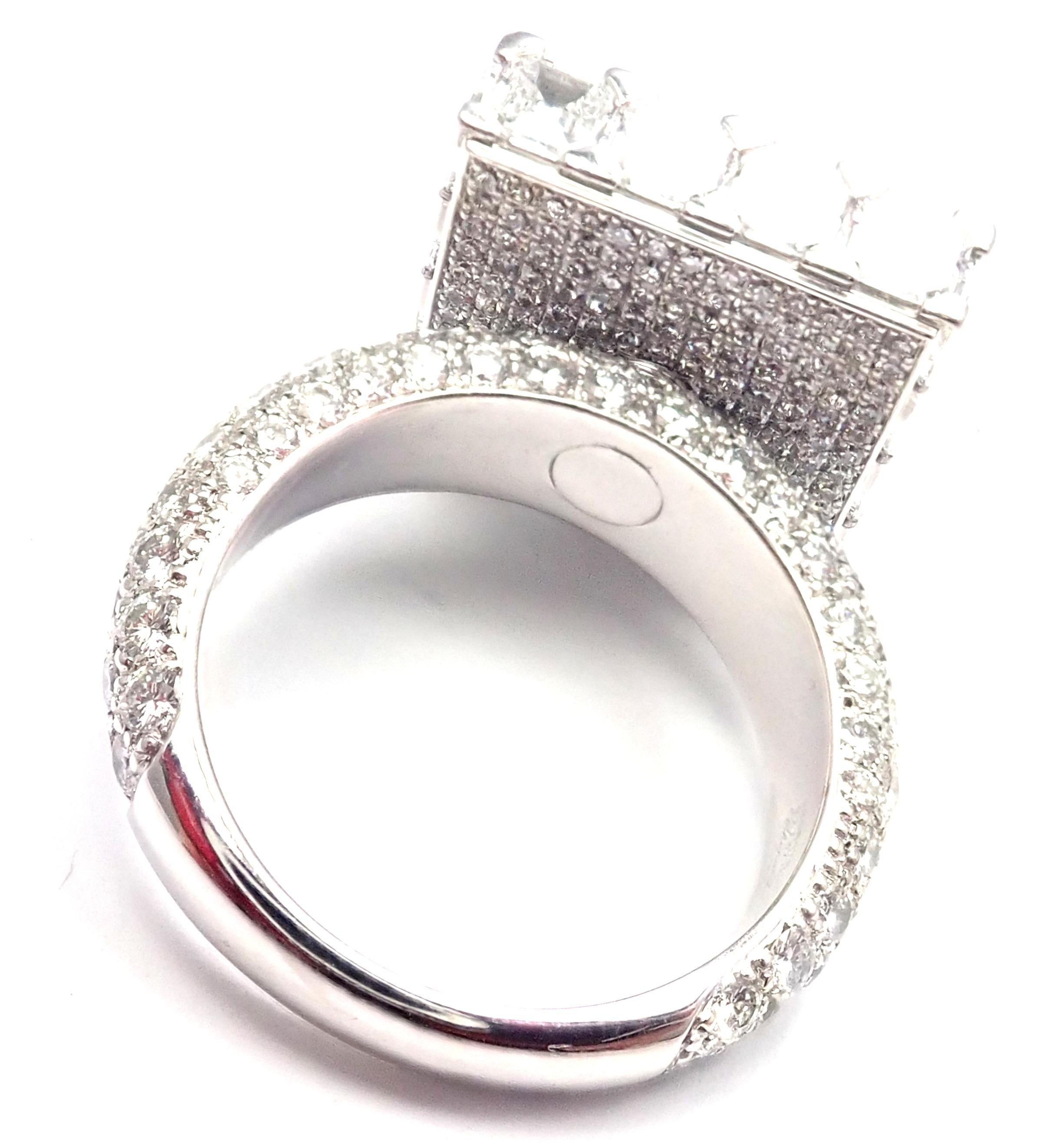 18k White Gold Limited Edition Super Ice Cube 15ct Diamond Rotating Ring by Chopard. 
With 308 square step cut and round brilliant cut diamonds VVS1 clarity, E color total weight approximately 15ct
The top portion of the ring is rotating.
This ring