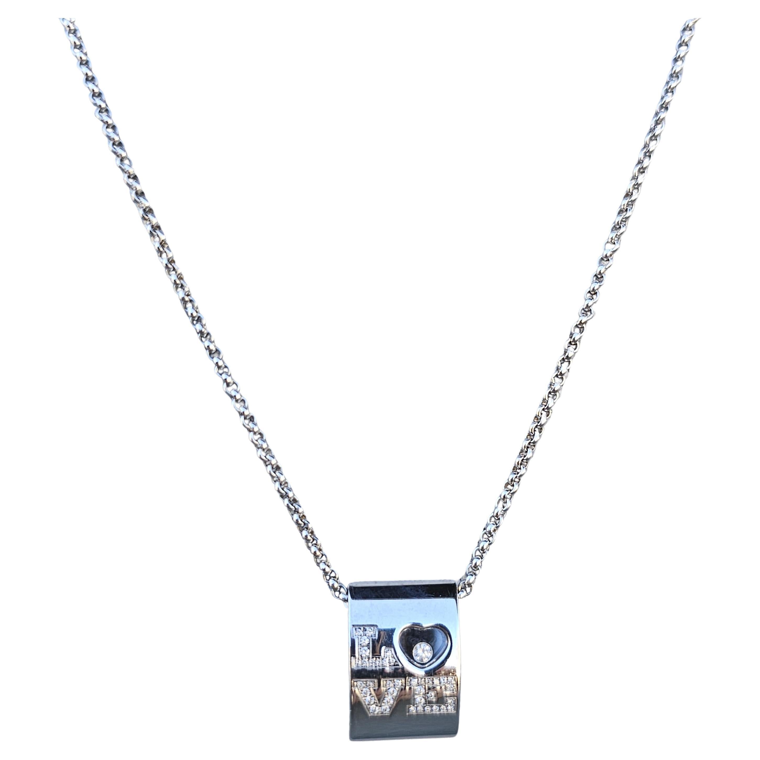 Chopard LOVE Happy Diamond Square Pendant 18k White Gold 16.75" Chain
