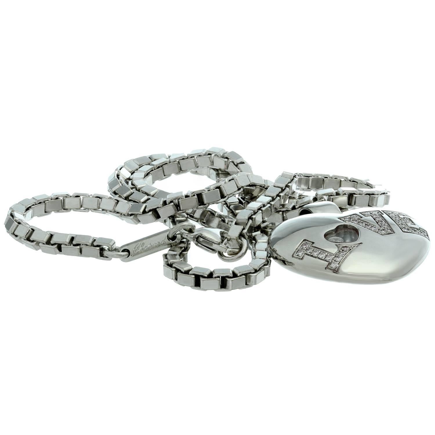 Women's CHOPARD Love Heart Pendant Diamond White Gold Box Chain Necklace
