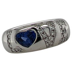 Chopard Love Natural Blue Sapphire Diamond 18 Karat White Gold Band Ring