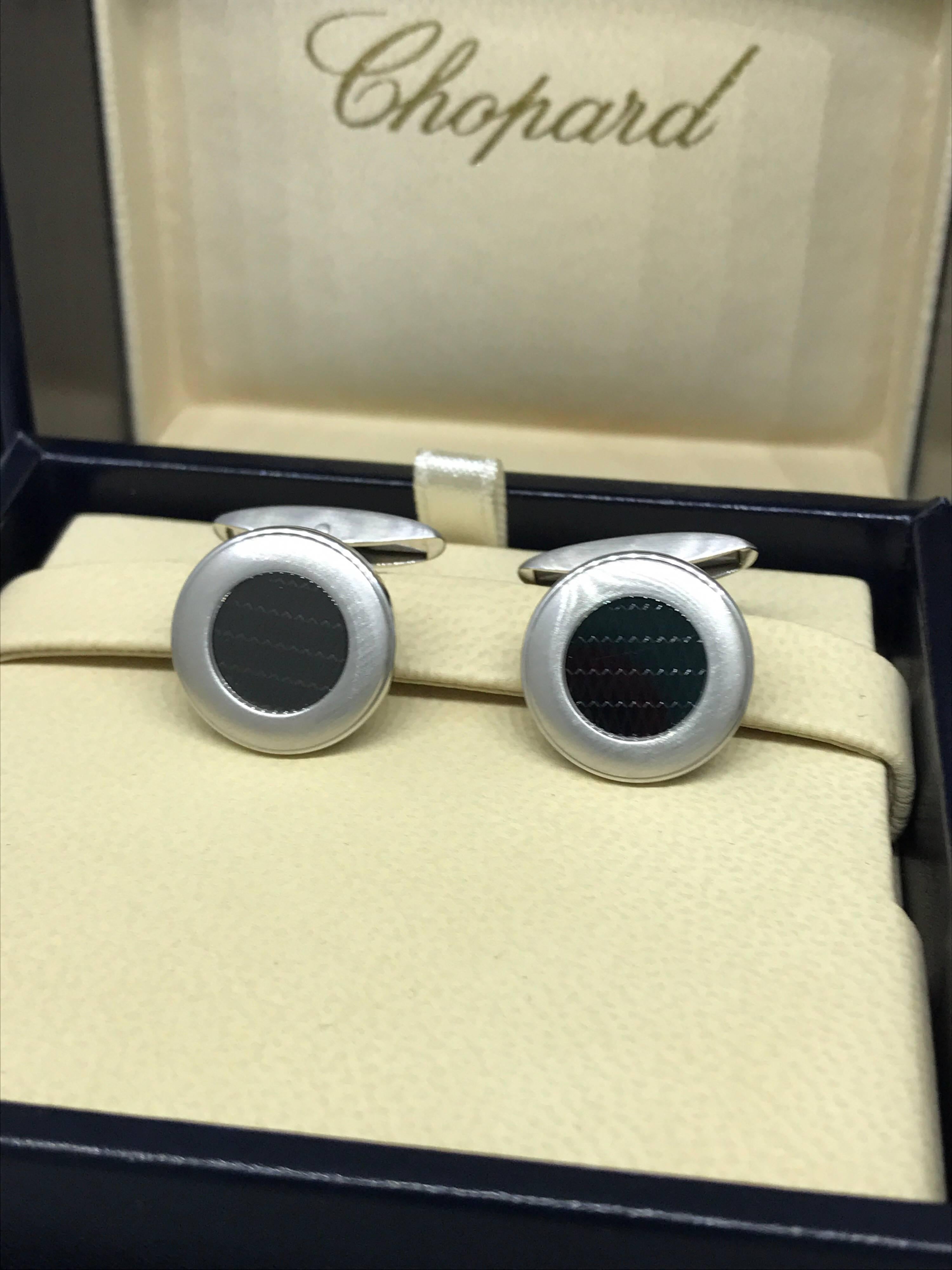 Chopard L.U.C. 18 Karat White Gold Men's Cufflinks 75/2000-1001 In New Condition For Sale In New York, NY