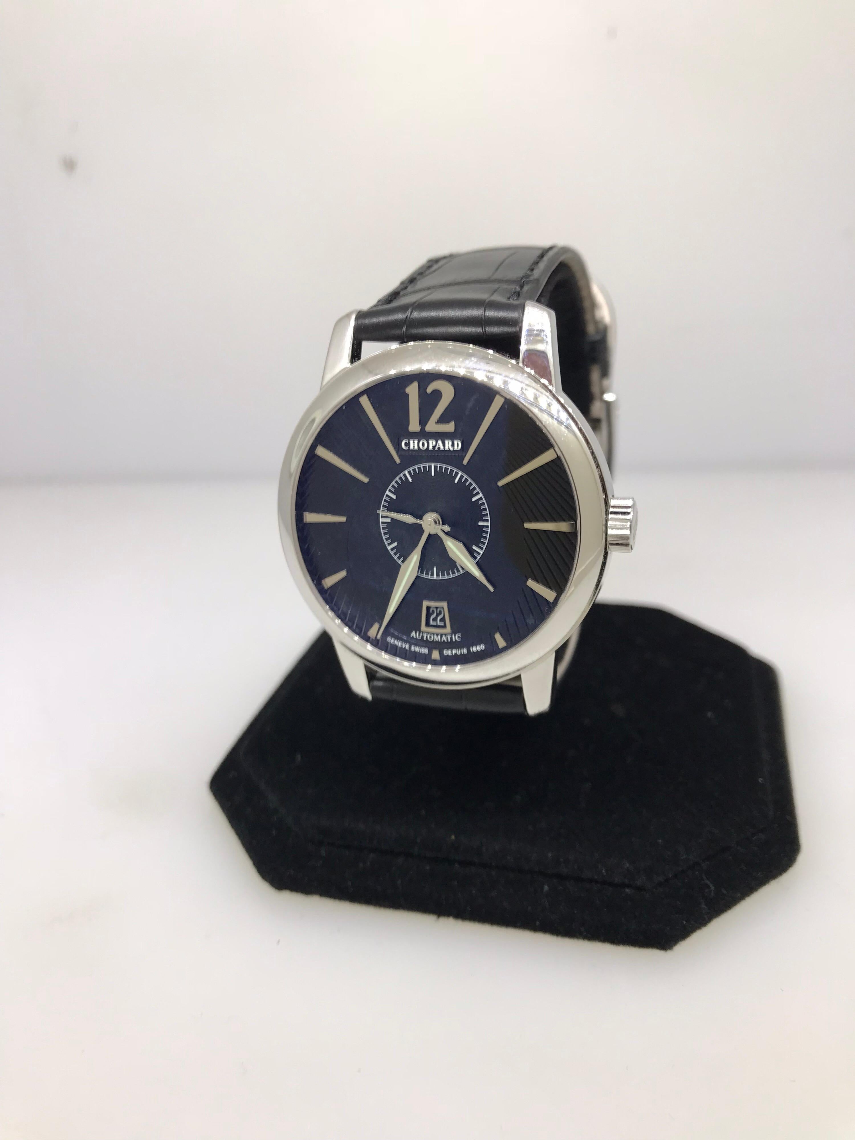 Chopard L.U.C. Classic Twin Men's Watch

Model Number: 16/1880-1001

100% Authentic

Brand New

Comes with original Chopard Box, Certificate of Authenticity and Warranty and Instruction Manual

18 Karat White Gold Case & Buckle

Black Dial &