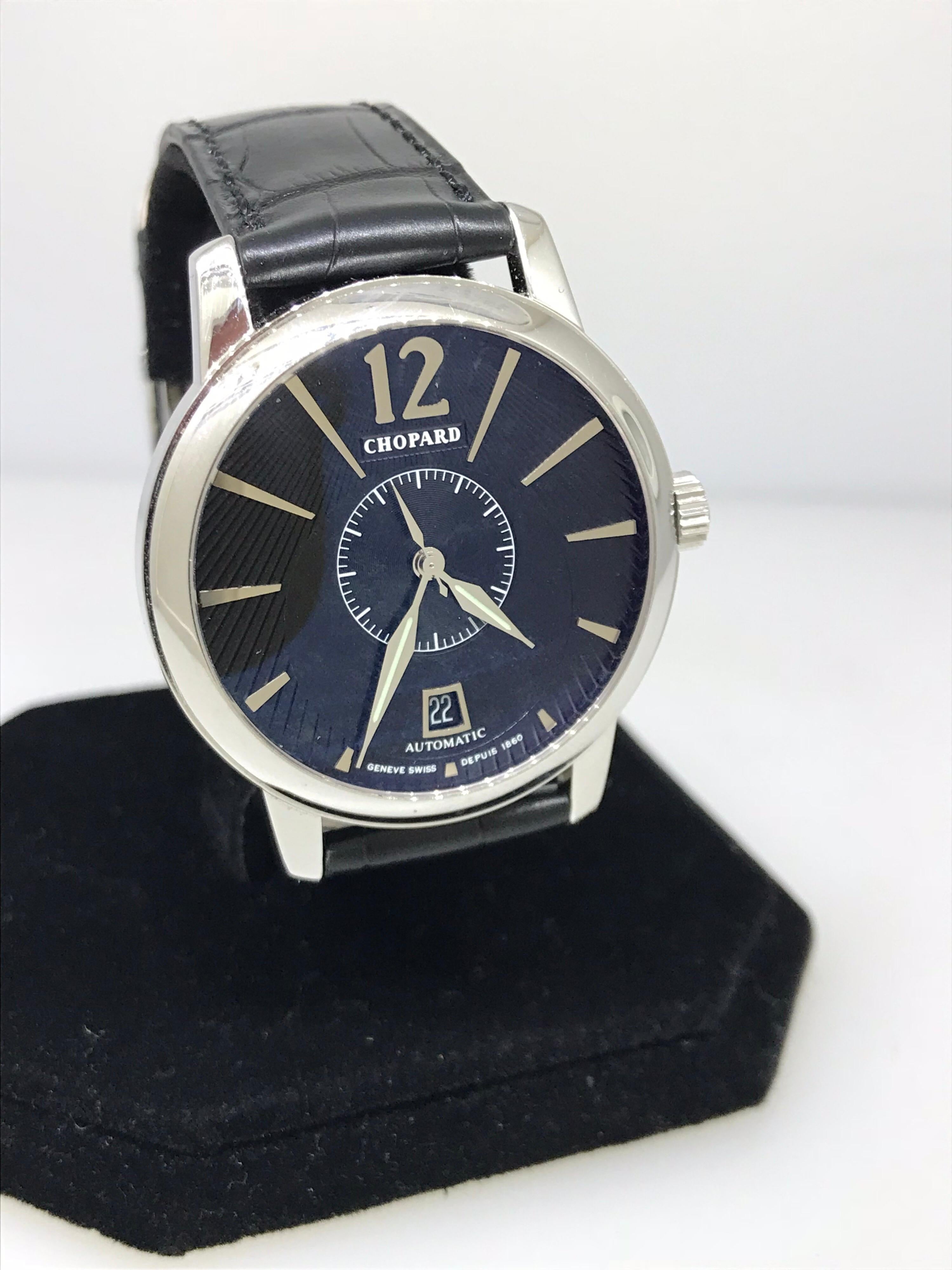 Chopard L.U.C. Classic Twin Automatic Black Dial Men's Watch 16/1880 In New Condition For Sale In New York, NY