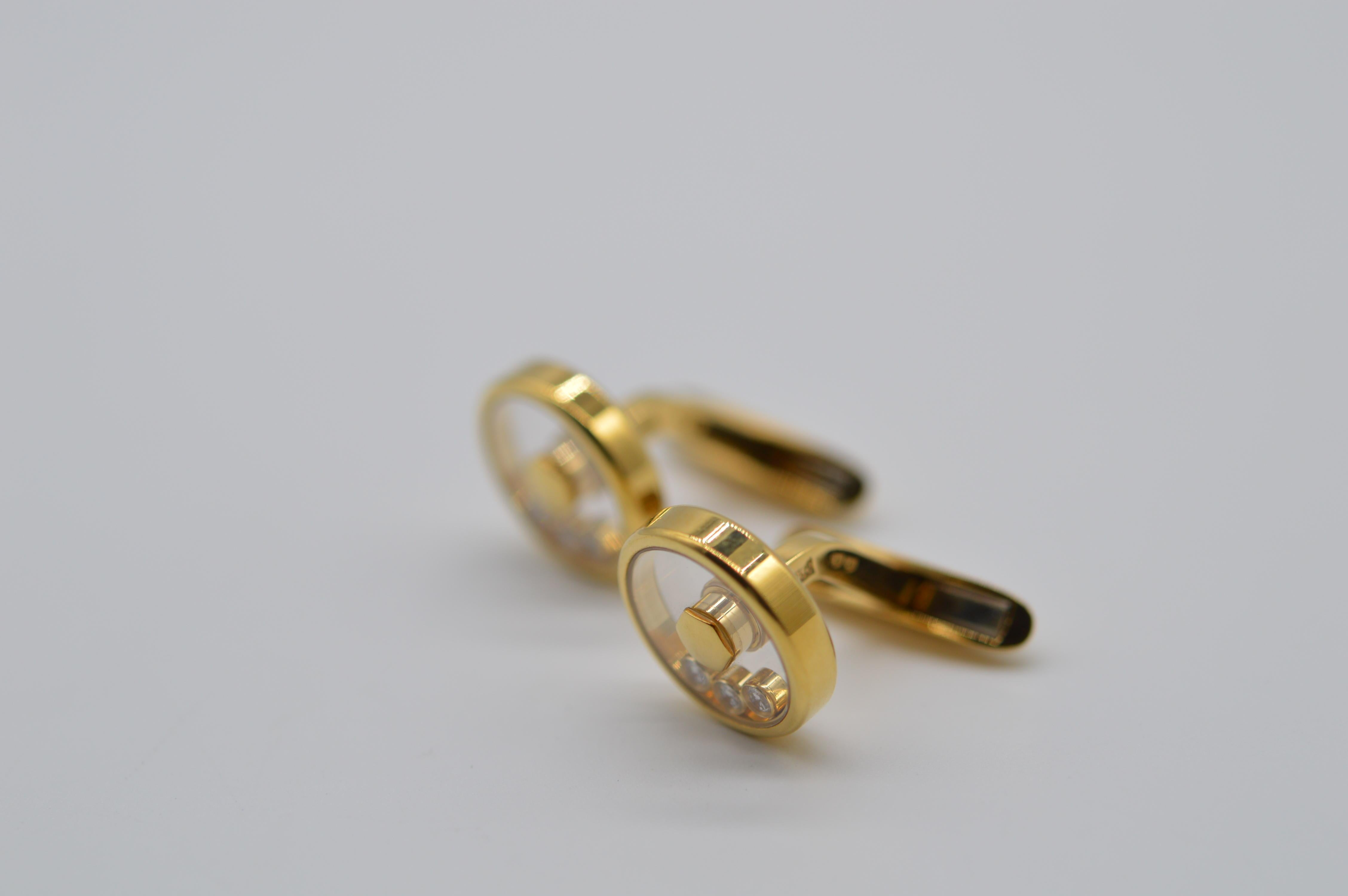 Art Deco Chopard L.U.C Happy Diamonds Cufflinks 18K Yellow Gold Unworn For Sale