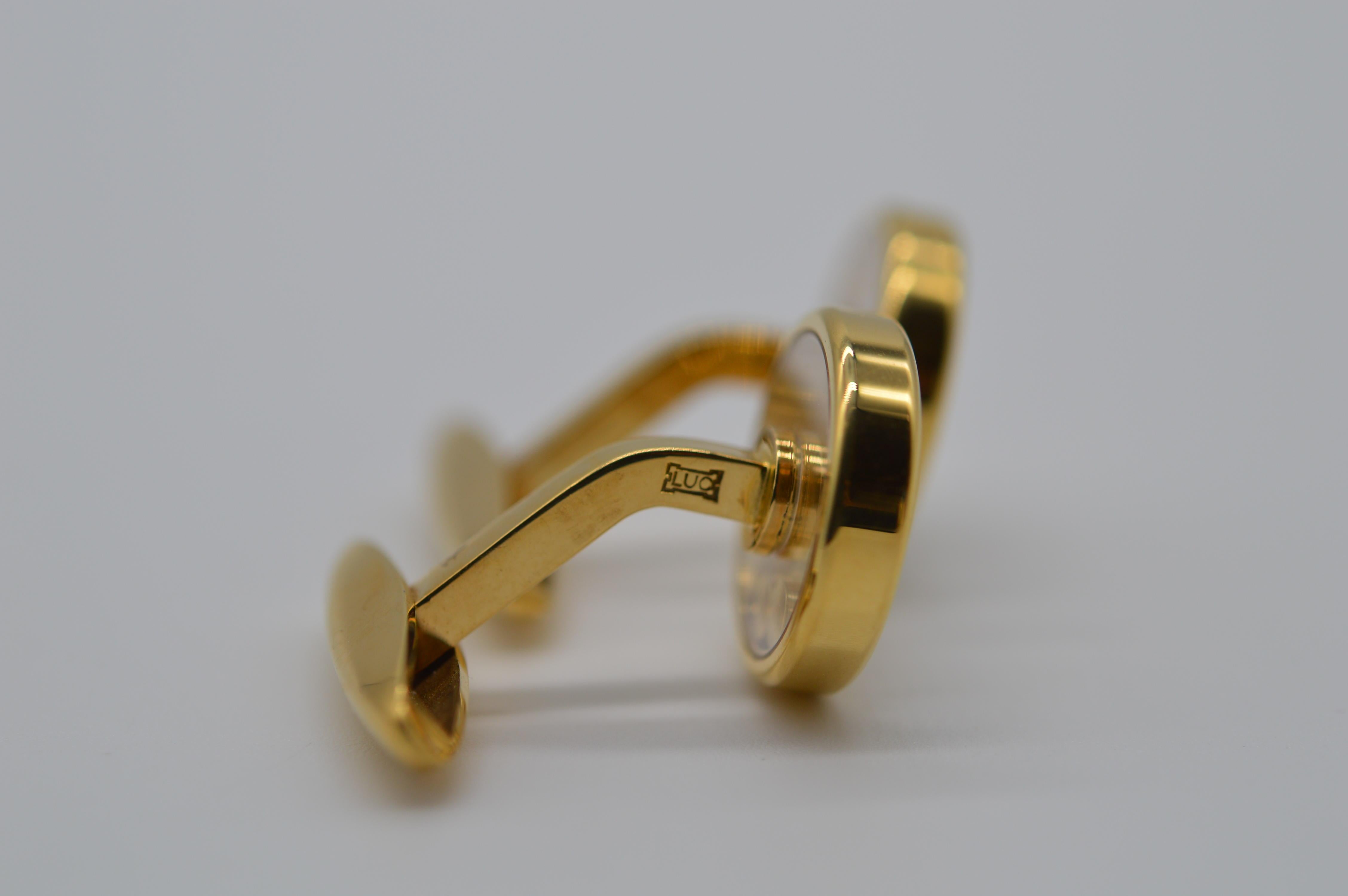 Chopard L.U.C Happy Diamonds Cufflinks 18K Yellow Gold Unworn In New Condition For Sale In Geneva, CH
