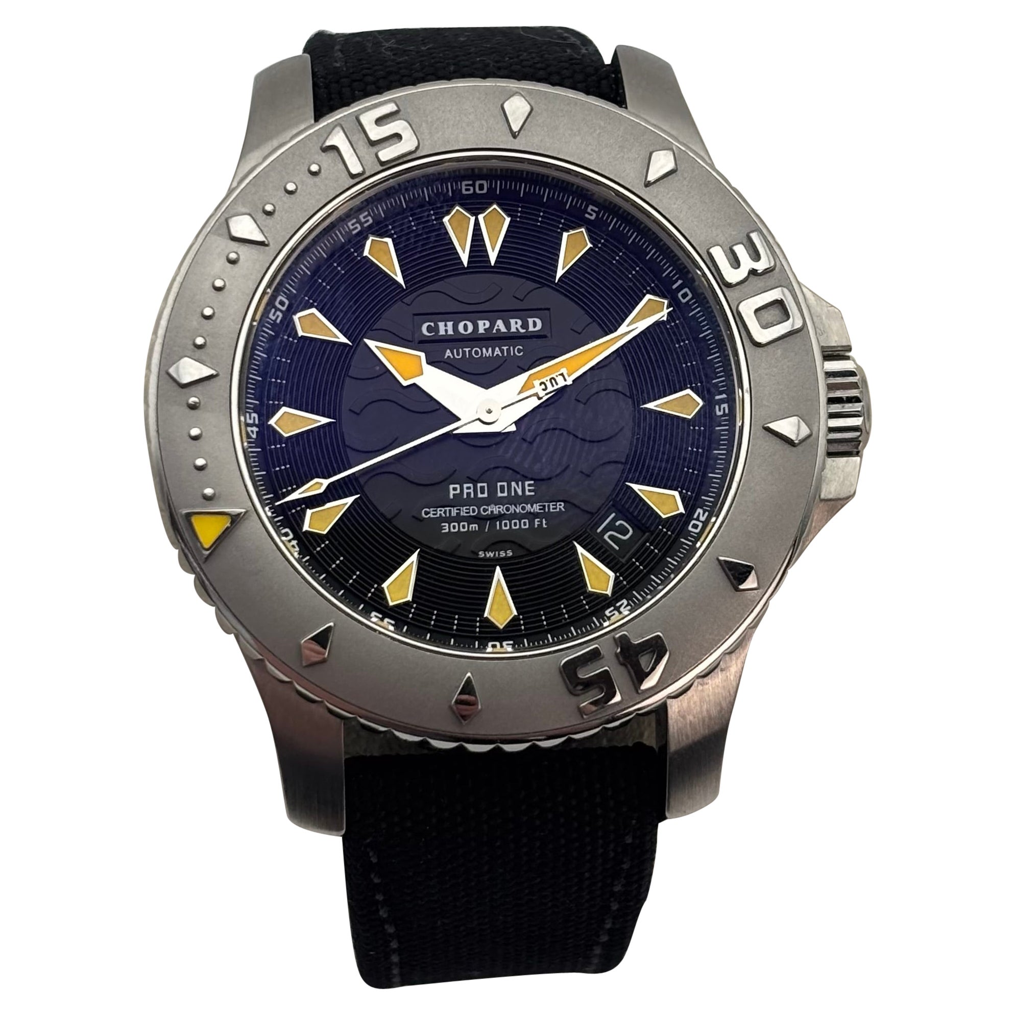 Pre-owned Chopard L.u.c Pro One Chronometer 42mm Steel Watch, Blue Wave Dial