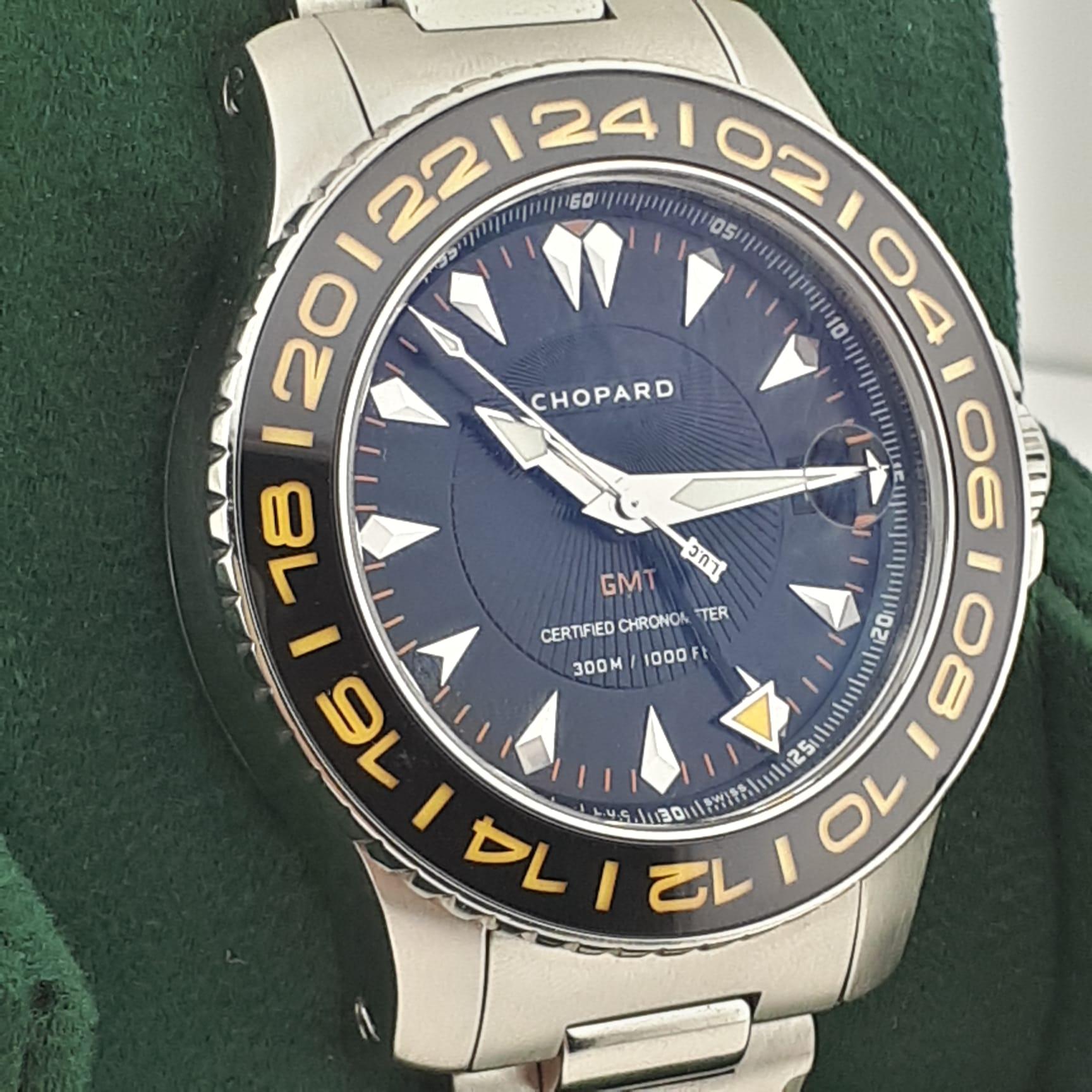  ****   Automatic , 43mm case size,  Original Box, Original Certificate, 300m Water Proof

Brand: Chopard  (Guaranteed Authentic)
Model: L.U.C. Pro One GMT Diver 
Reference Number: 16/8959
Gender: Men's
Metal: Steel
Case Size: 43mm excluding winding