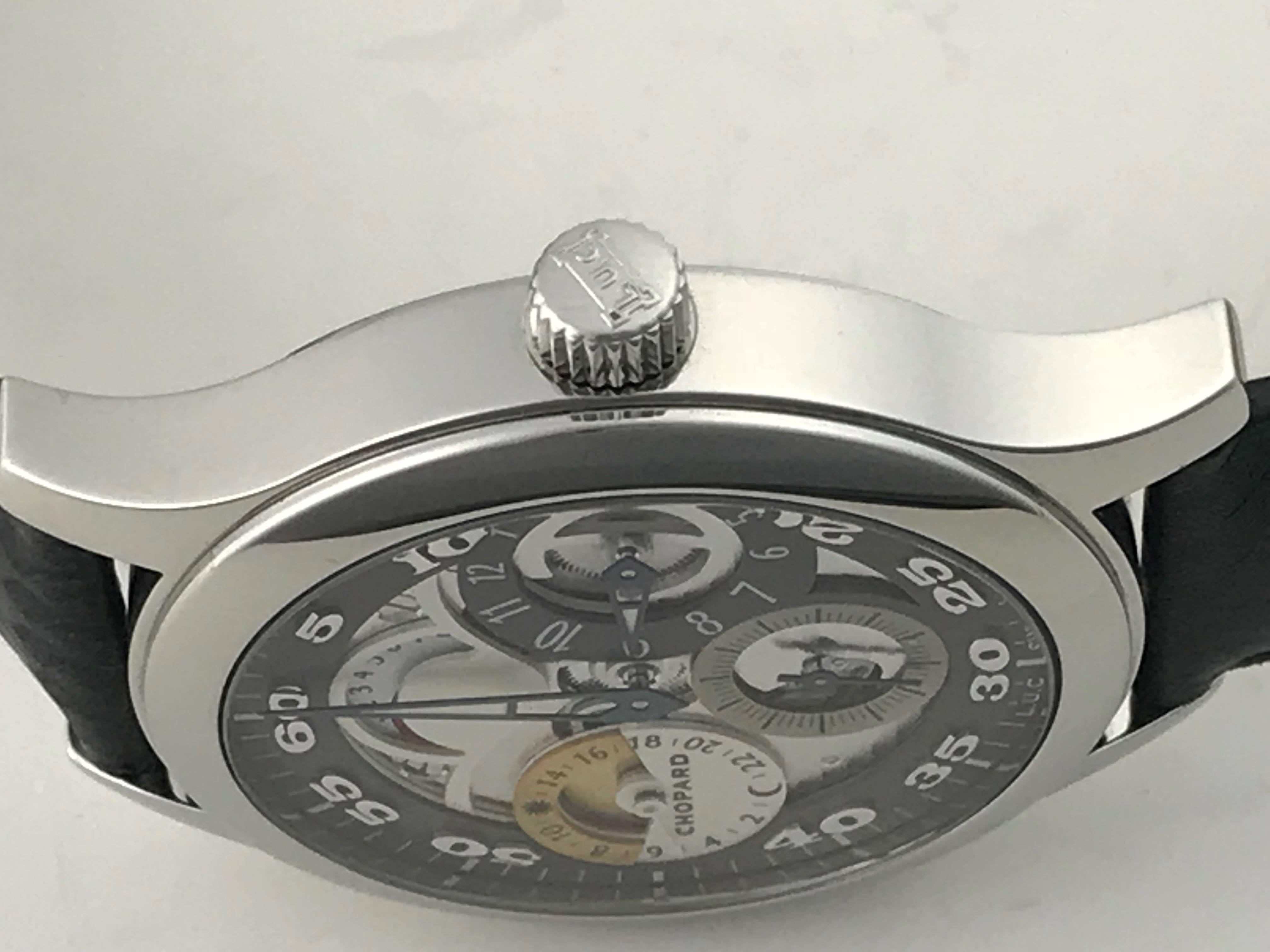 Contemporary Chopard Stainless Steel L.U.C Tech Regulator GMT Power Reserve Manual Wristwatch For Sale