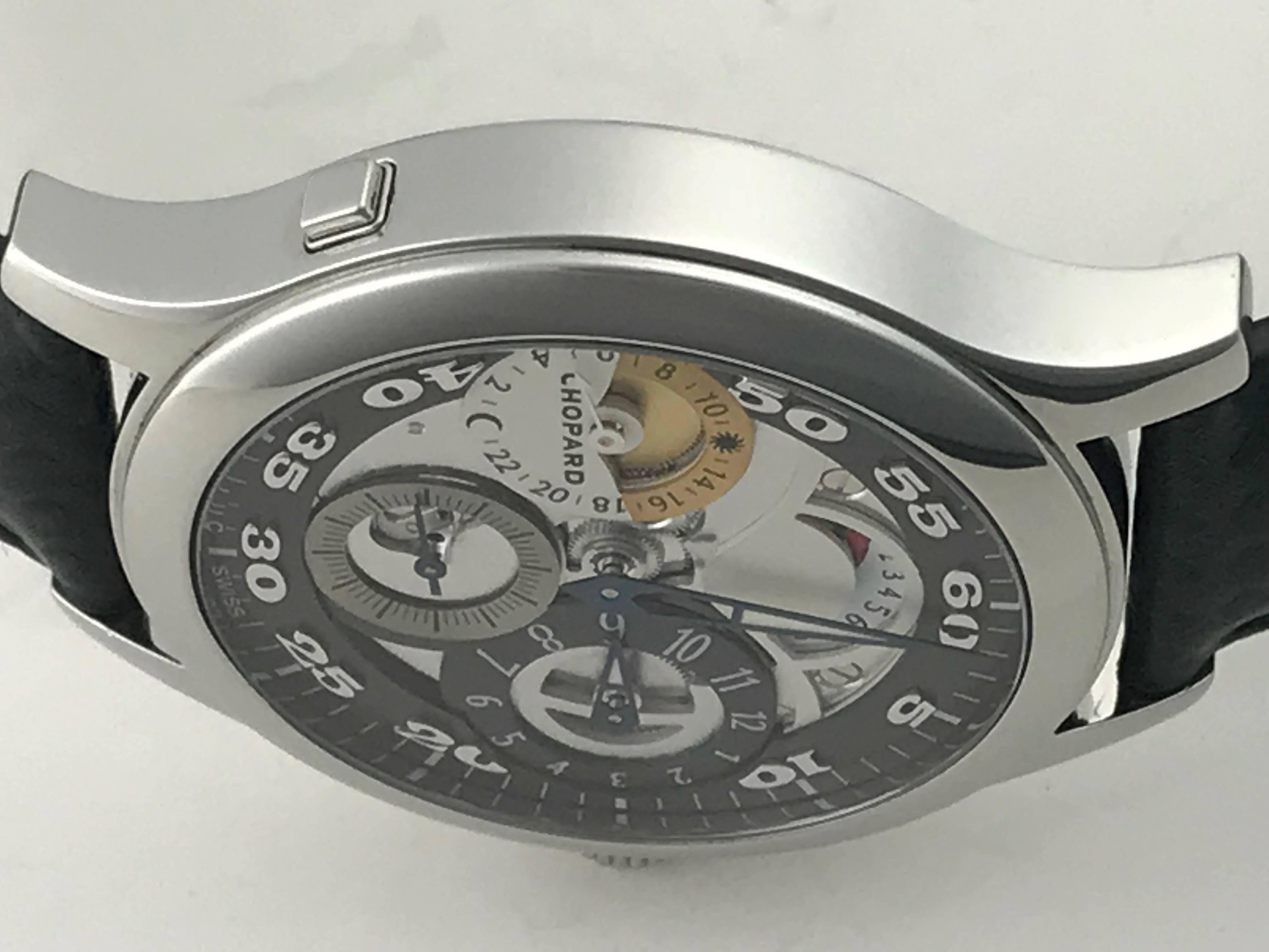 Chopard Stainless Steel L.U.C Tech Regulator GMT Power Reserve Manual Wristwatch In Excellent Condition For Sale In Dallas, TX