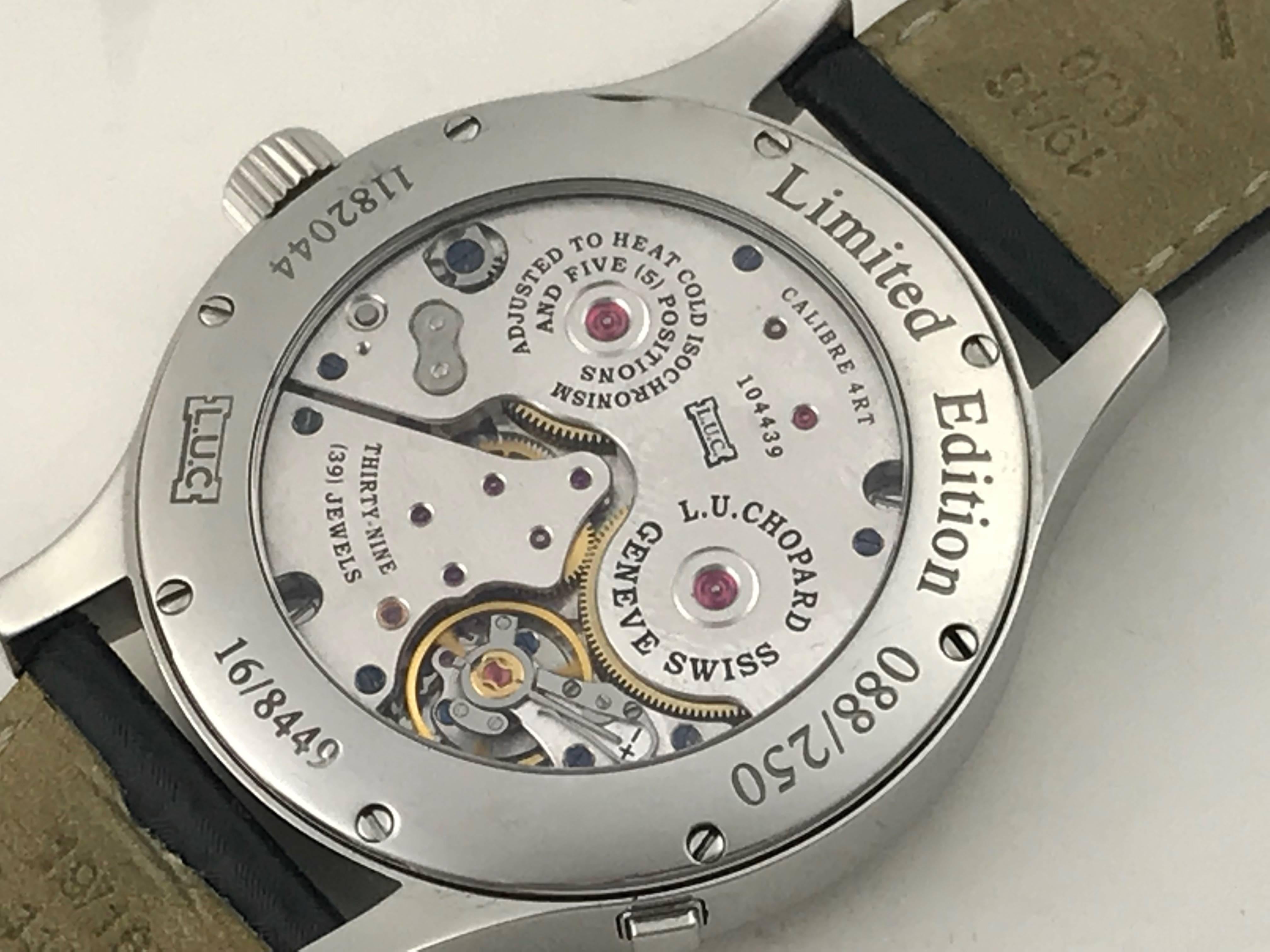 Men's Chopard Stainless Steel L.U.C Tech Regulator GMT Power Reserve Manual Wristwatch For Sale