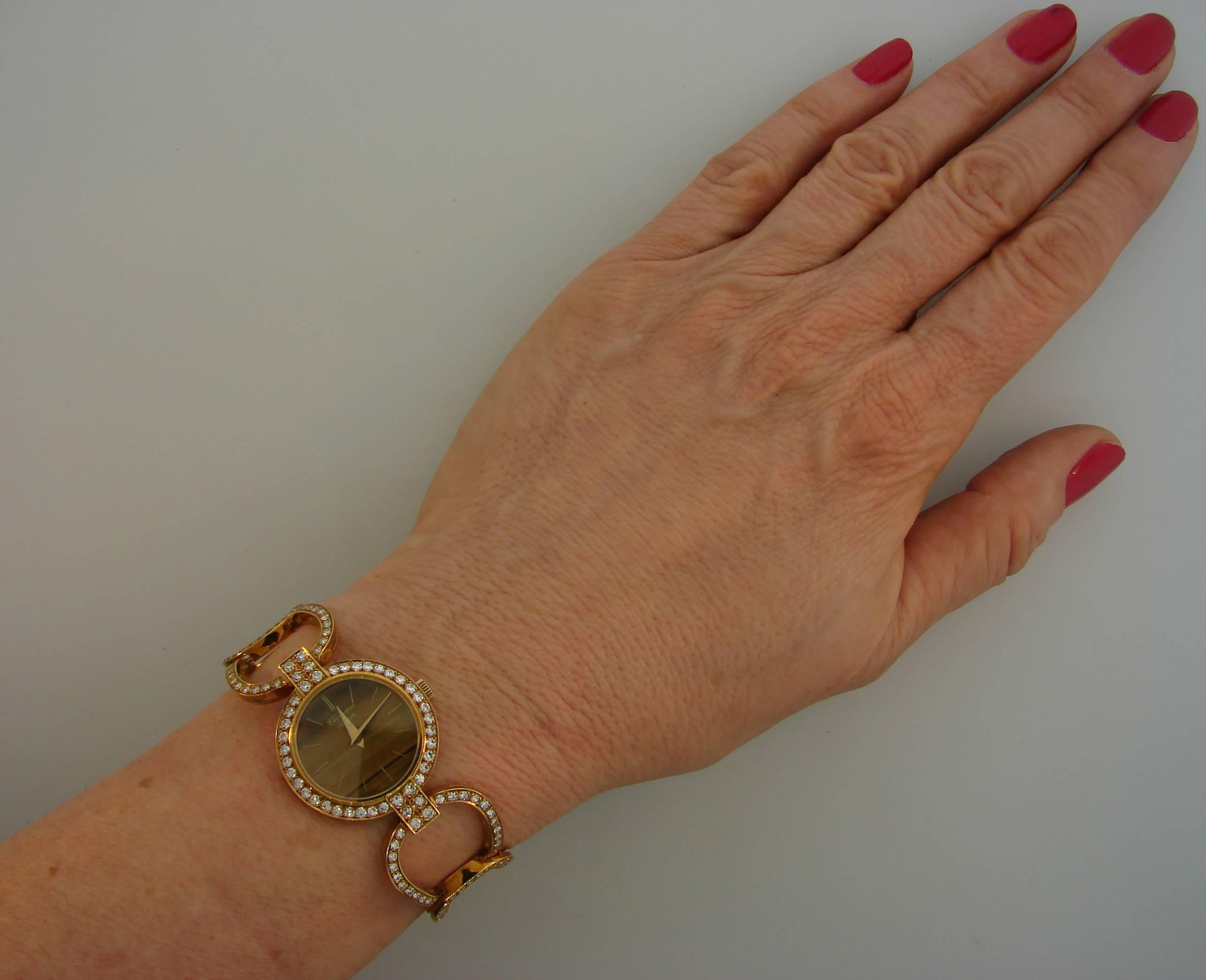 Chopard LUC Yellow Gold Tiger's Eye Diamond Lady's Watch Bracelet, 1970s 6