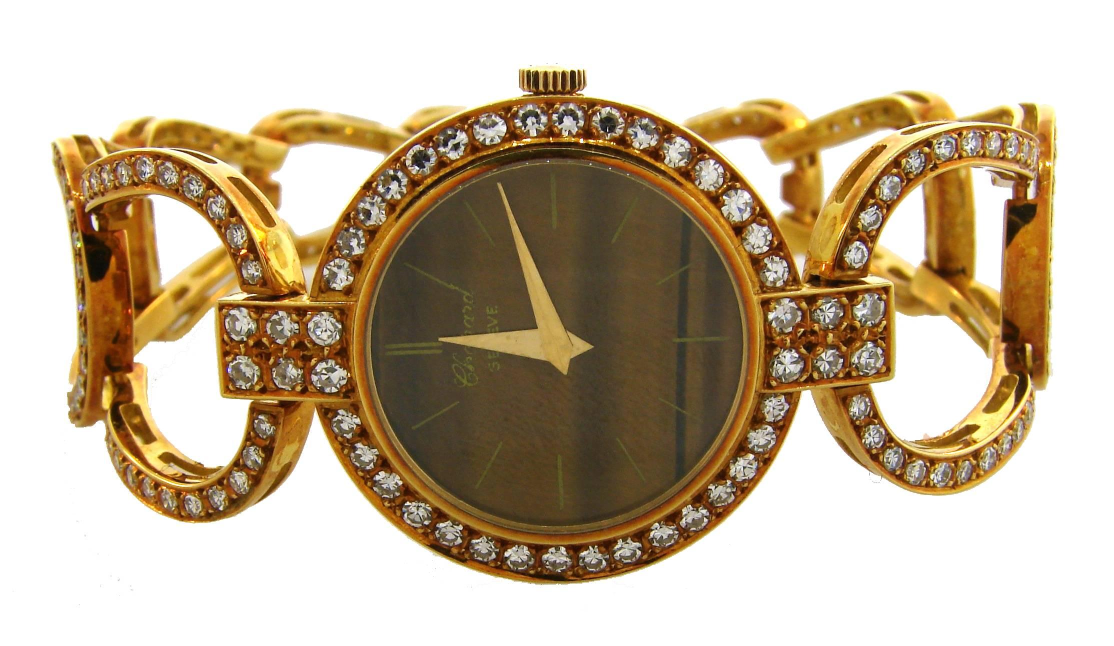 Women's Chopard LUC Yellow Gold Tiger's Eye Diamond Lady's Watch Bracelet, 1970s