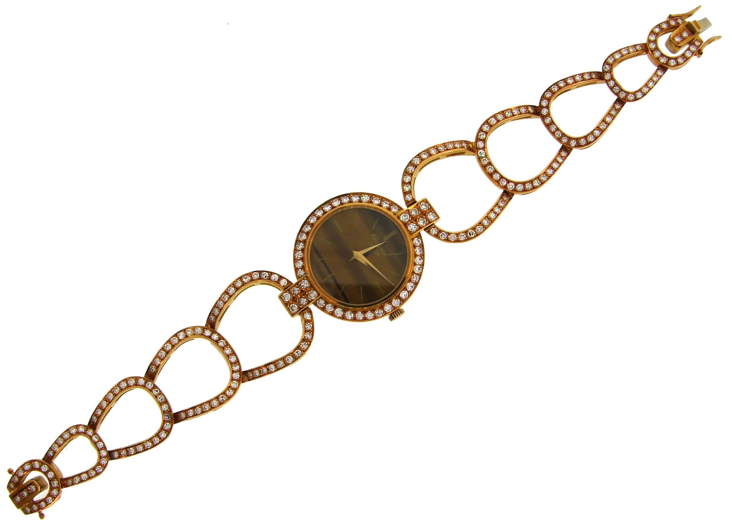 Chopard LUC Yellow Gold Tiger's Eye Diamond Lady's Watch Bracelet, 1970s 1