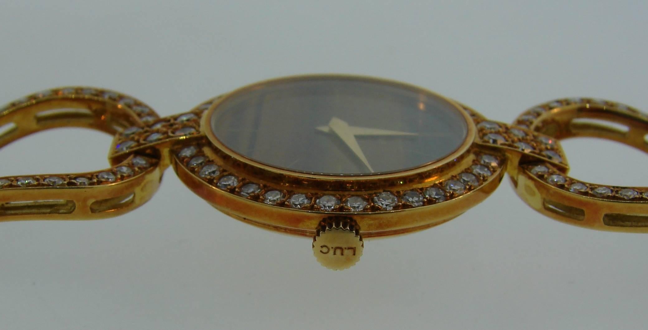 Chopard LUC Yellow Gold Tiger's Eye Diamond Lady's Watch Bracelet, 1970s 3