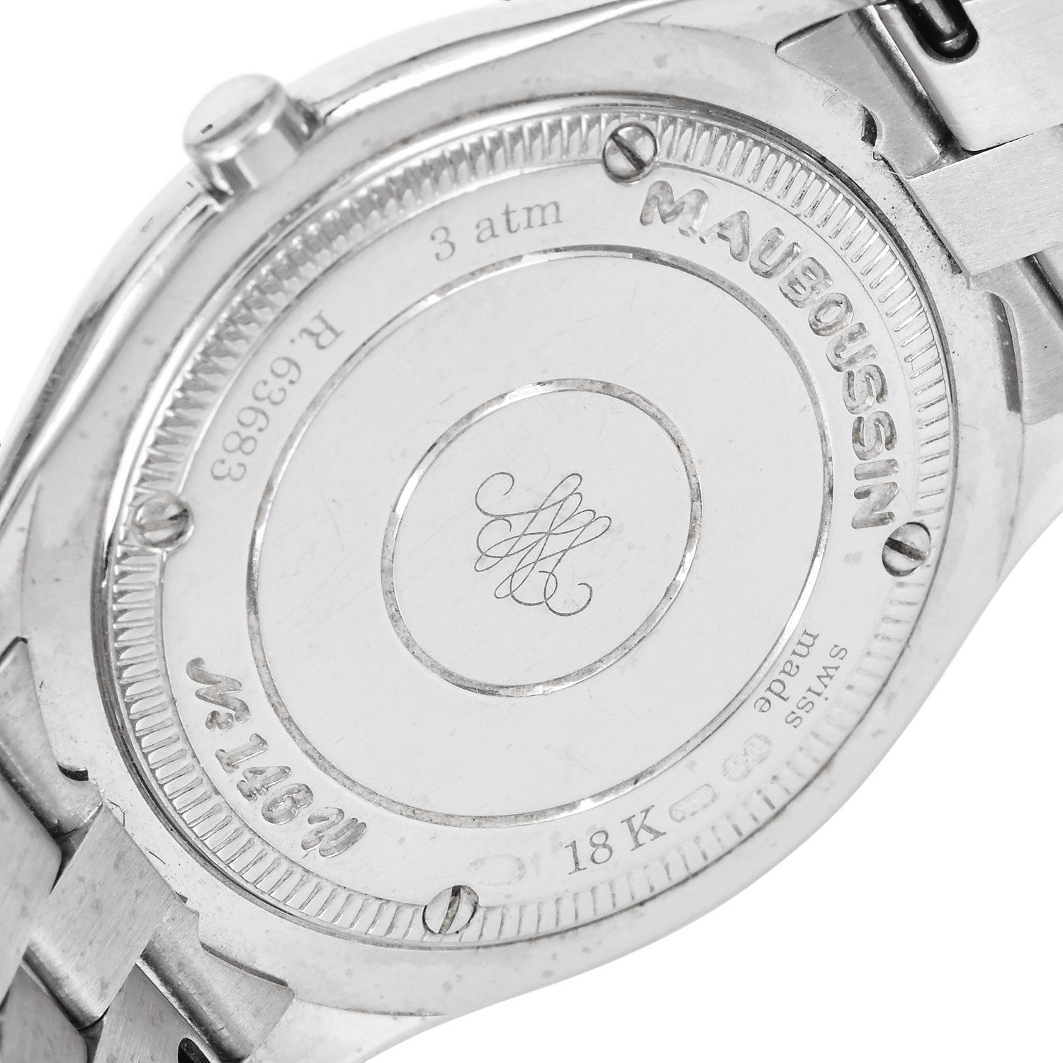 Chopard Mauboussin Diamond Mother of Pearl 18K White Gold Wristwatch In Excellent Condition For Sale In Miami, FL