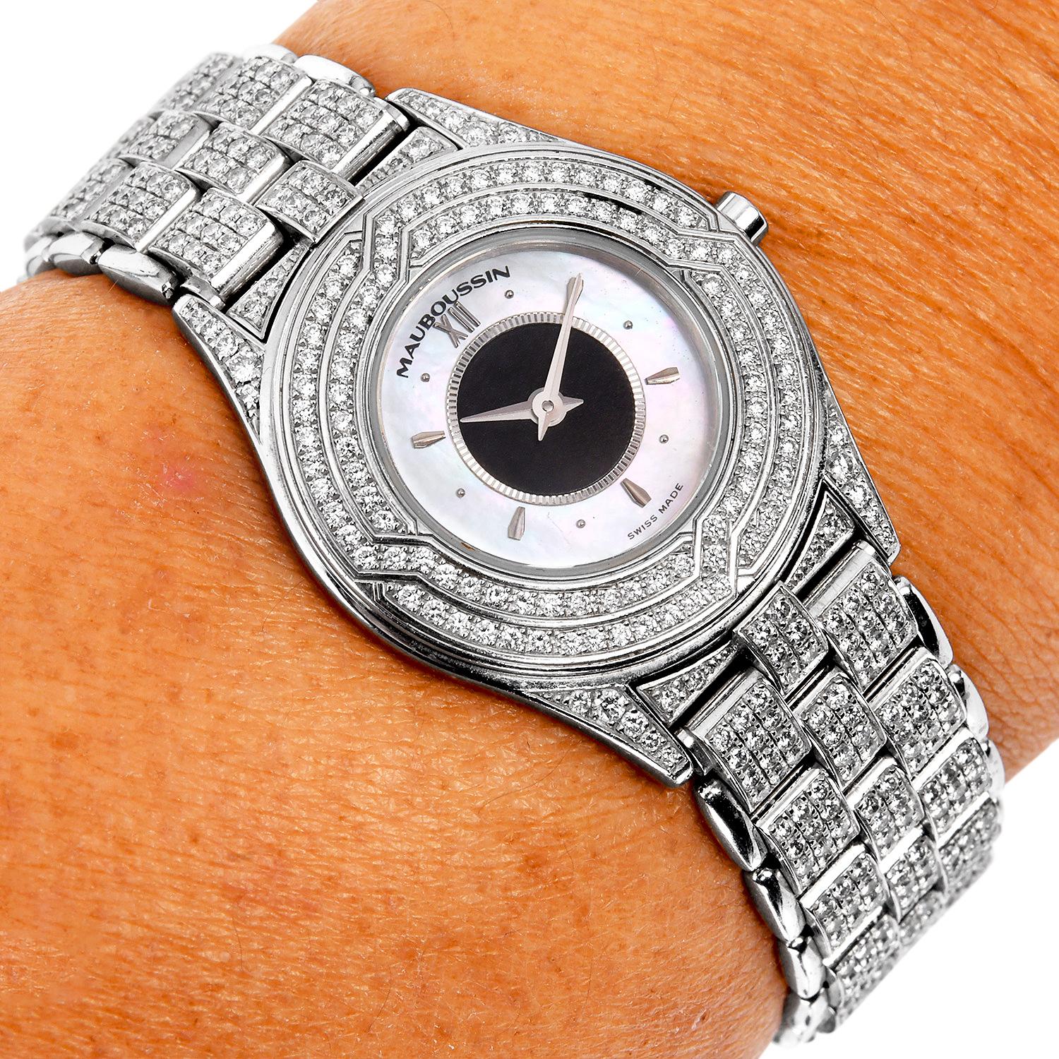 Chopard Mauboussin Diamond Mother of Pearl 18K White Gold Wristwatch For Sale 1
