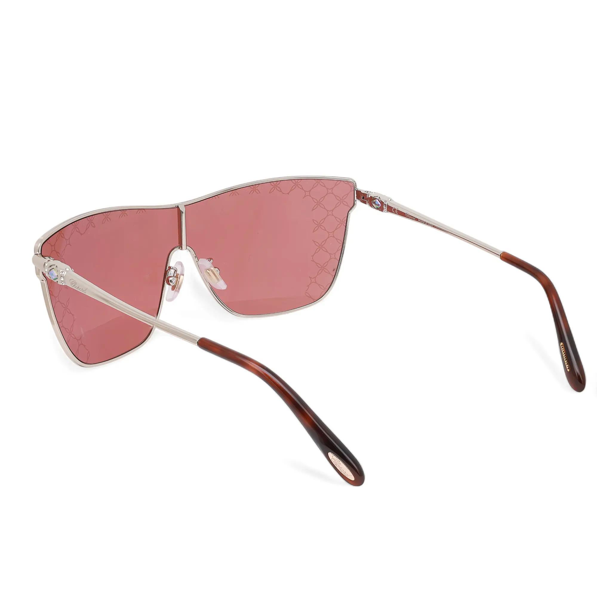 Brown Chopard Metal Shiny Light Gold Frame Orange Mirrored Lens Sunglasses 95221-0406 For Sale