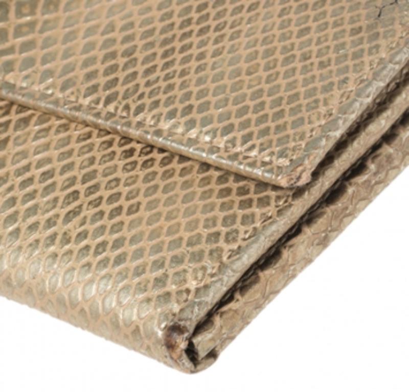 Chopard Metallic Gold Python Embossed Leather Continental Wallet In Fair Condition For Sale In Dubai, Al Qouz 2
