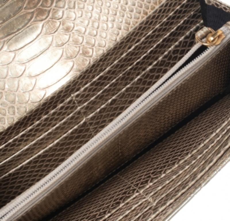 Women's Chopard Metallic Gold Python Embossed Leather Continental Wallet For Sale
