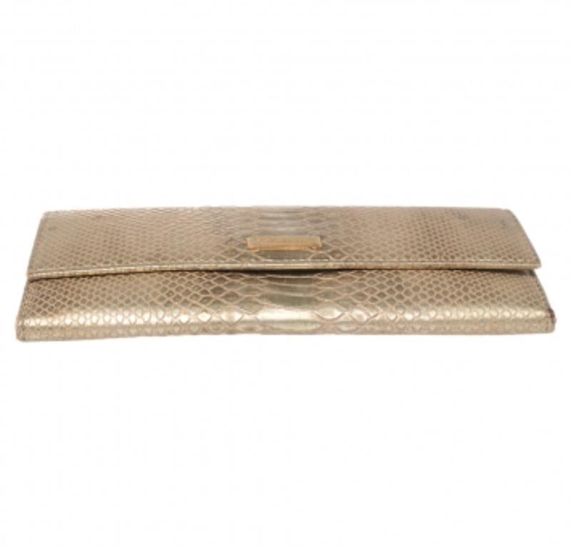 Chopard Metallic Gold Python Embossed Leather Continental Wallet For Sale 2