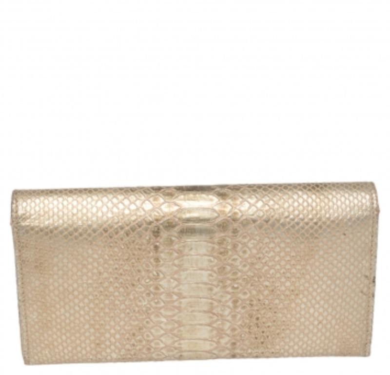 Chopard Metallic Gold Python Embossed Leather Continental Wallet For Sale 3