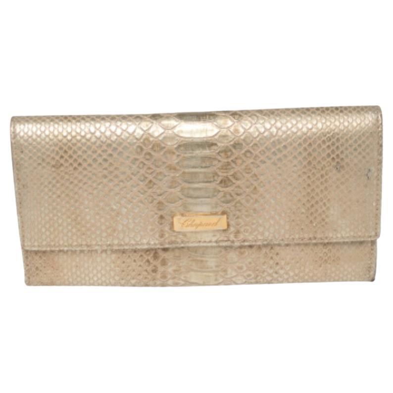 Chopard Metallic Gold Python Embossed Leather Continental Wallet For Sale