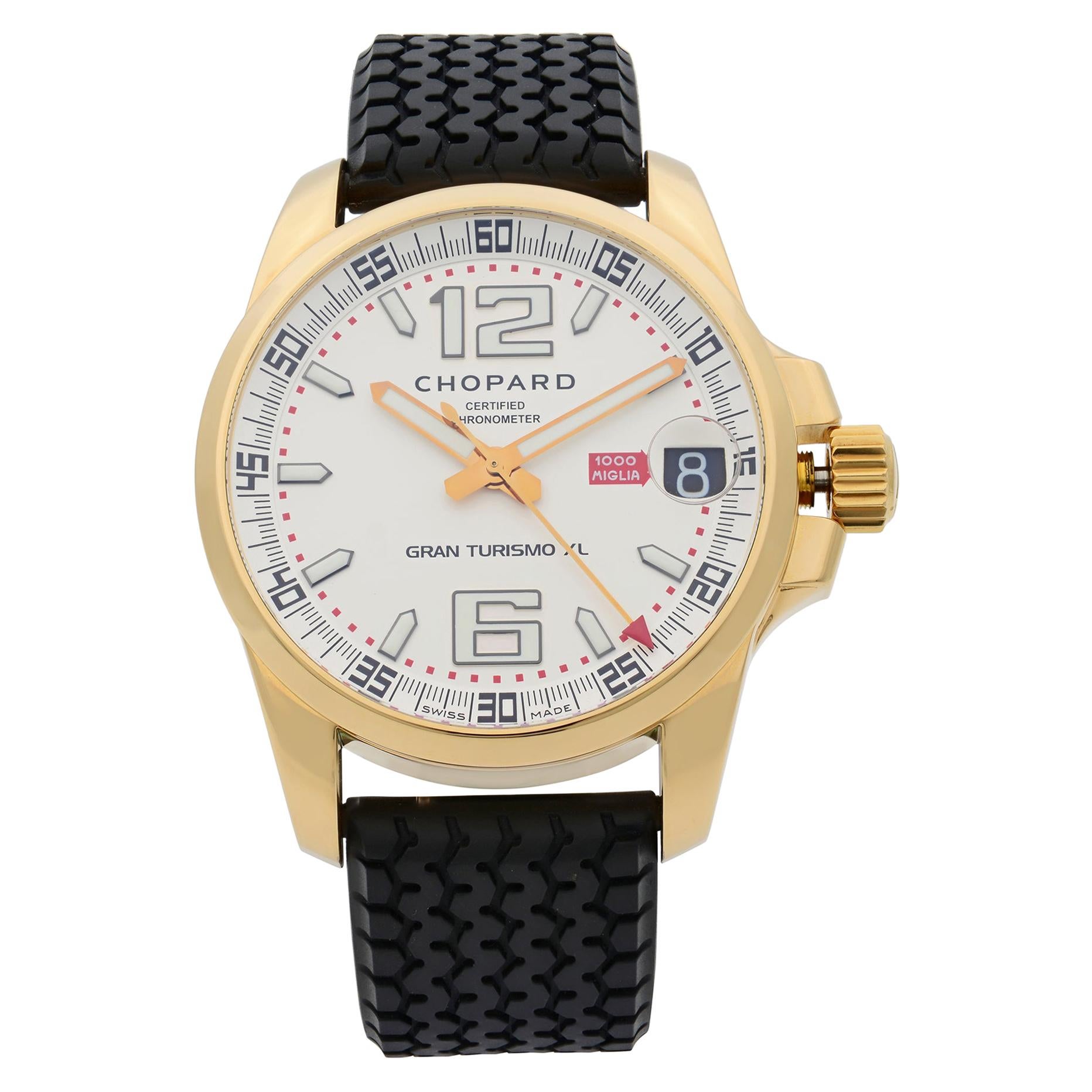 Chopard Mille Miglia Gran Turismo XL 18K Gold Silver Dial Men's Watch 16/1266