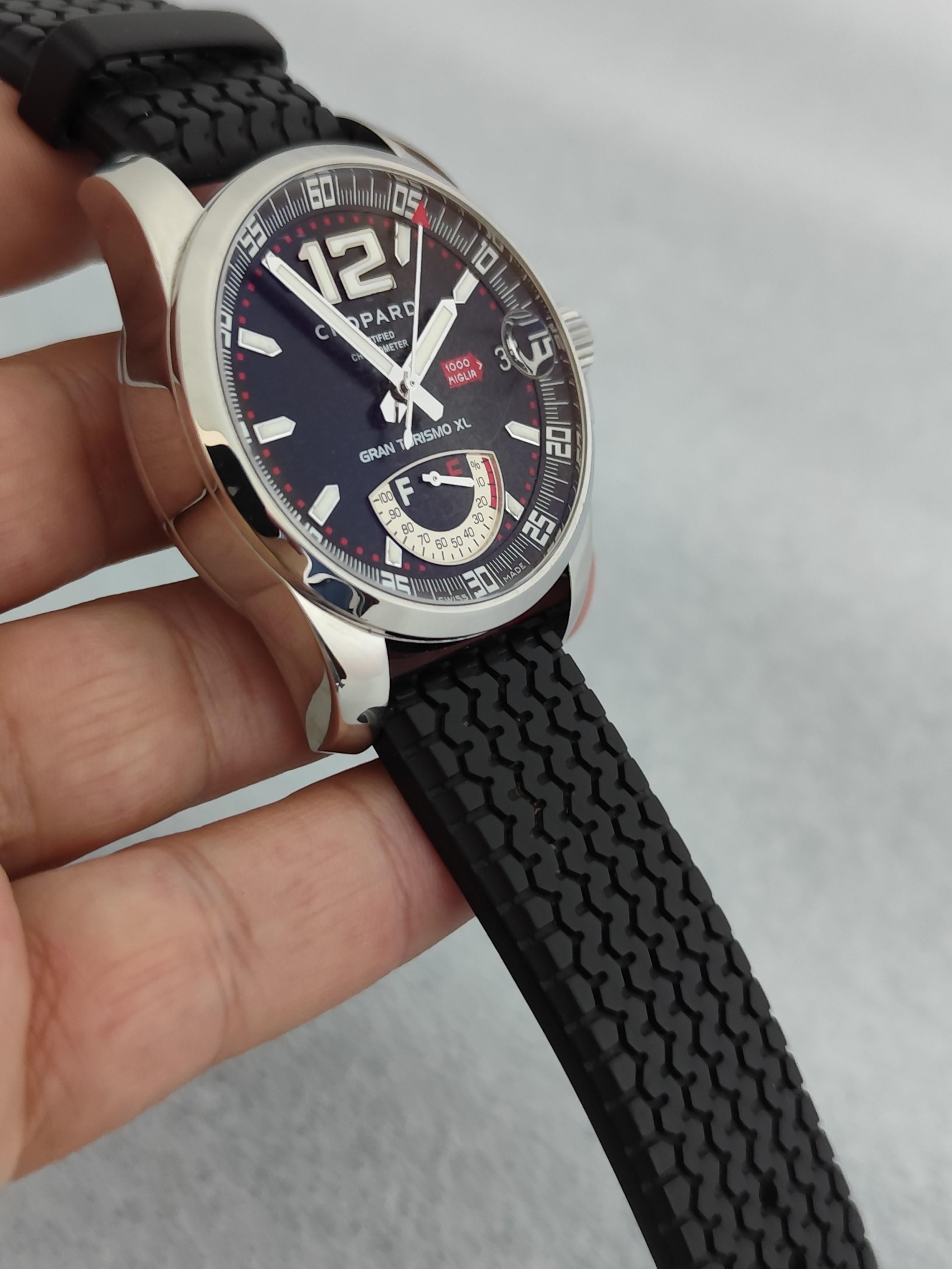Chopard Mille Miglia Gran Turismo XL Power Reserve 8997 Schwarzes Reifenarmband Uhr im Angebot 6