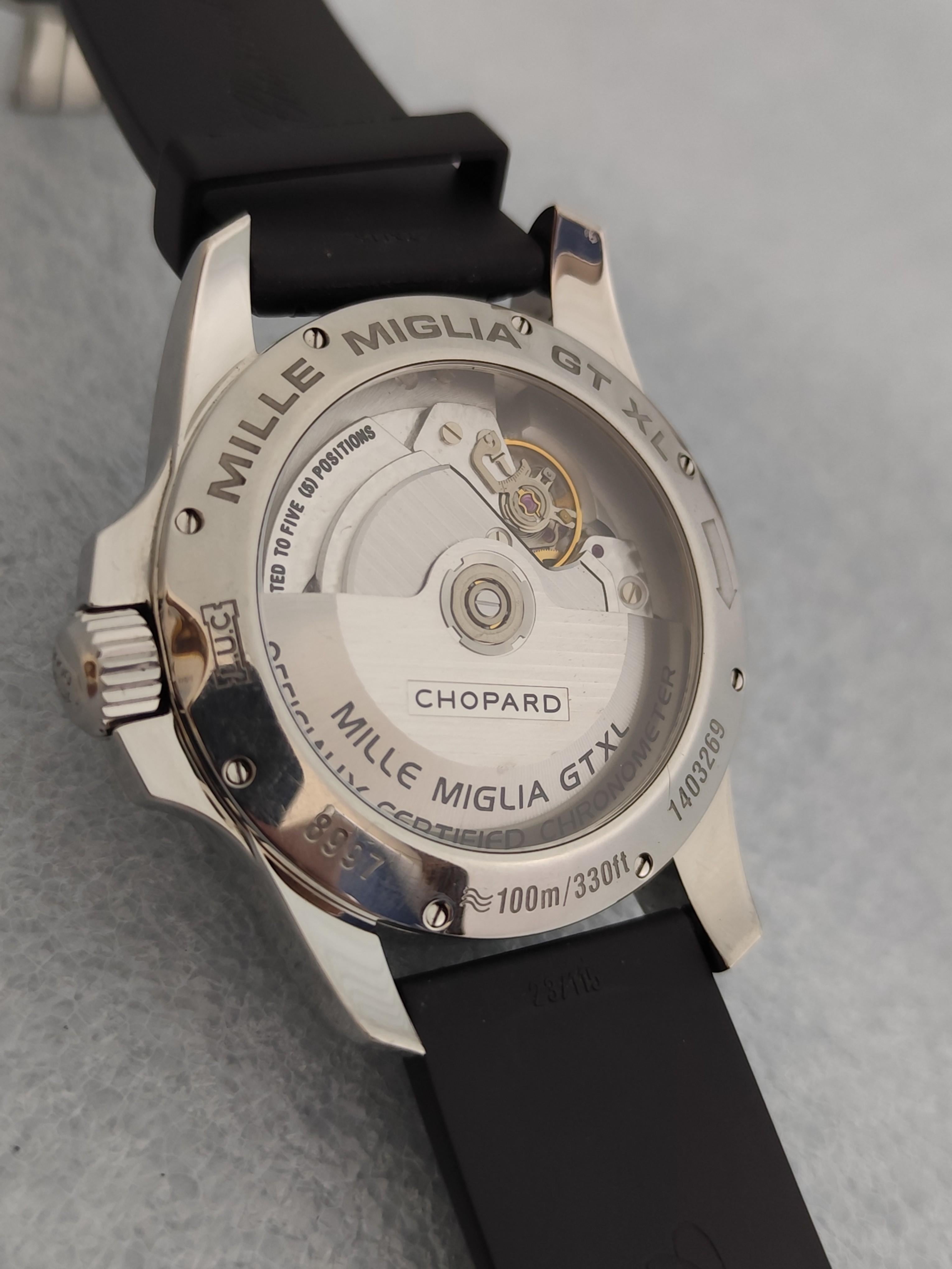 Chopard Mille Miglia Gran Turismo XL Power Reserve 8997 Schwarzes Reifenarmband Uhr im Angebot 7