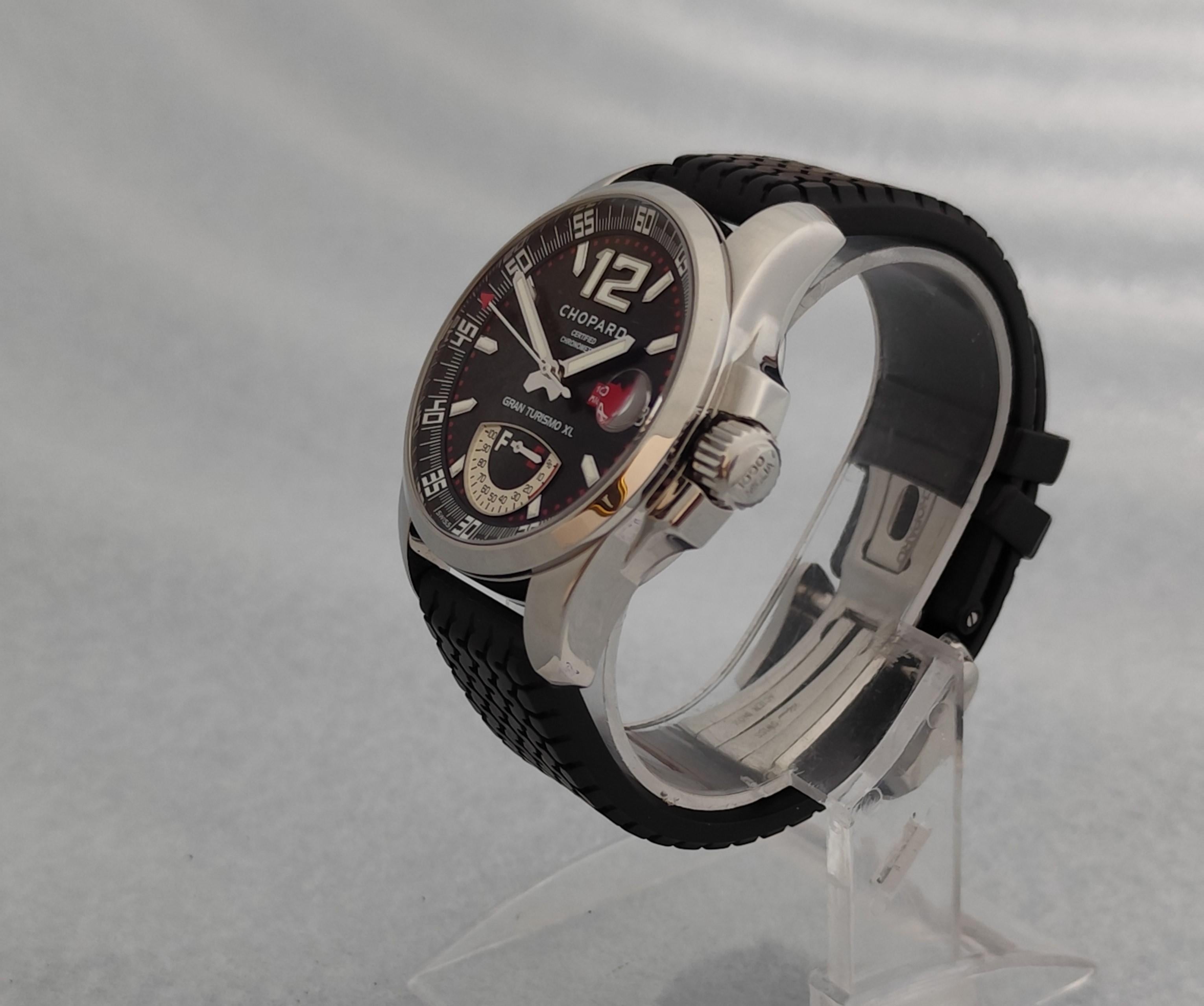 Marke : Chopard

Modell: Mille Miglia Gran Turismo XL Leistungssteuerung LUC

Referenznummer: 8997

Land der Herstellung: Schweiz

Uhrwerk: Automatik

MATERIAL des Gehäuses: Rostfreier Stahl

Abmessungen :44 mm Durchmesser (ohne Krone)

Band Typ :