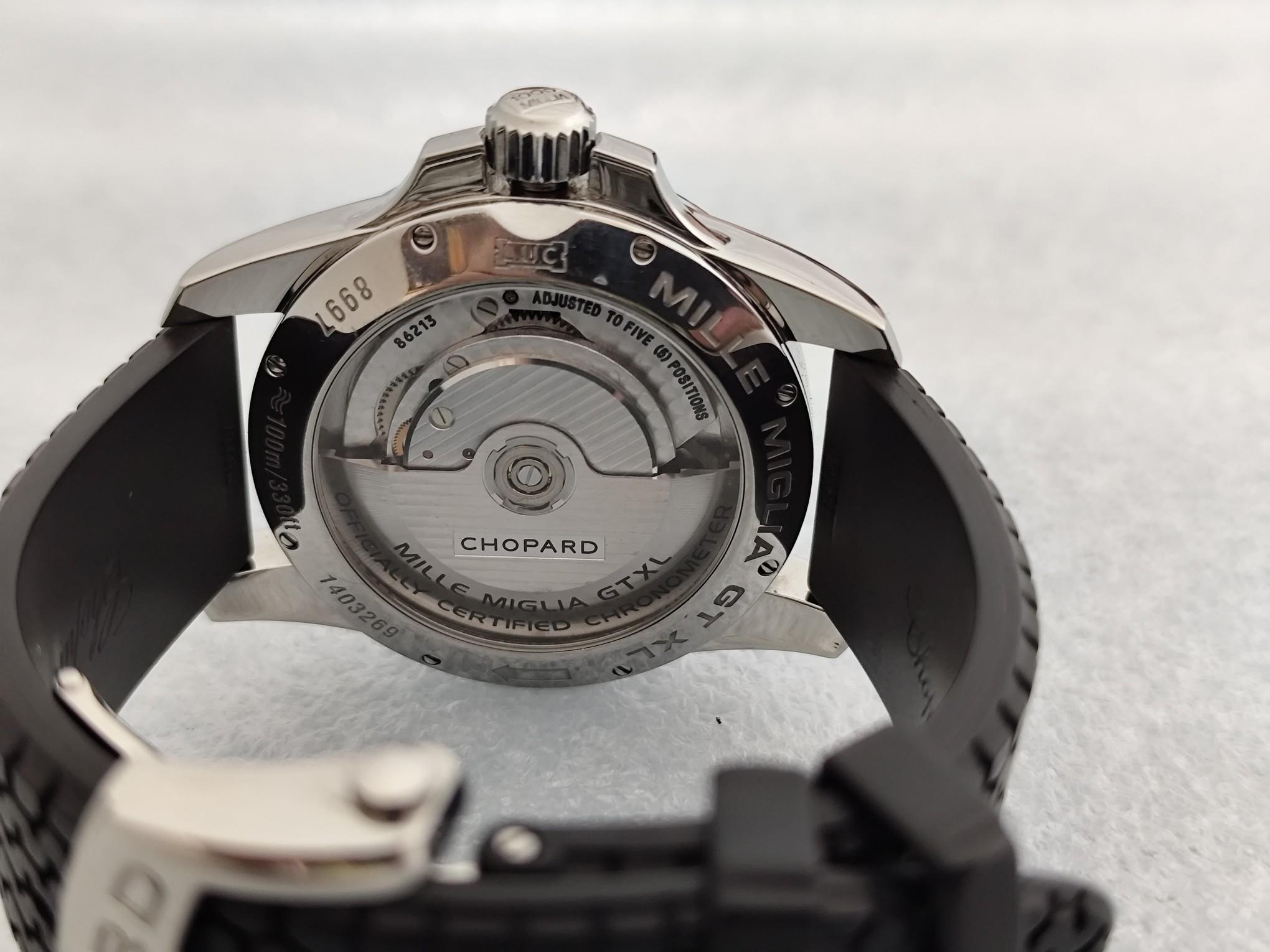 Chopard Mille Miglia Gran Turismo XL Power Reserve 8997 Schwarzes Reifenarmband Uhr im Angebot 16