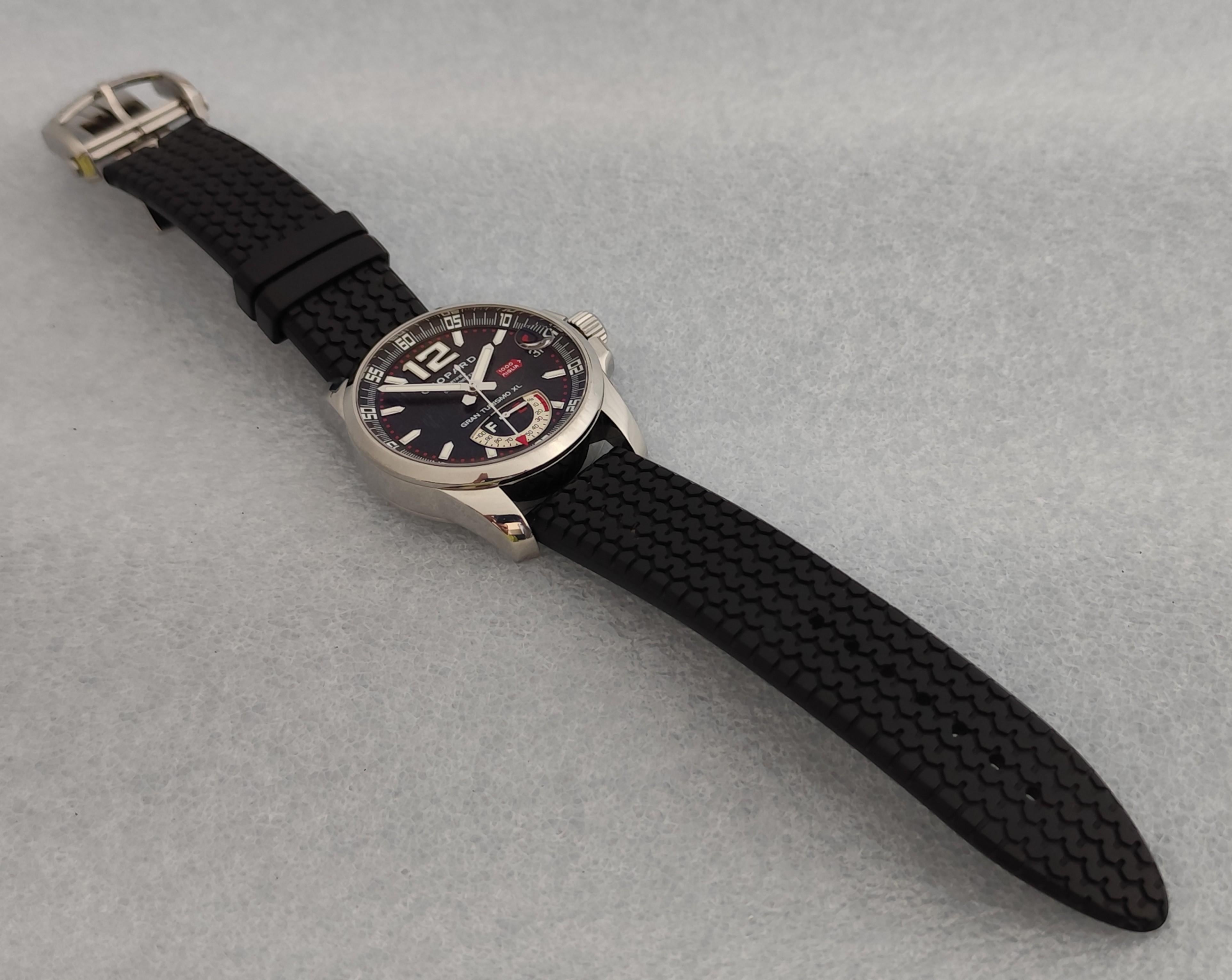 Chopard Mille Miglia Gran Turismo XL Power Reserve 8997 Schwarzes Reifenarmband Uhr im Angebot 3