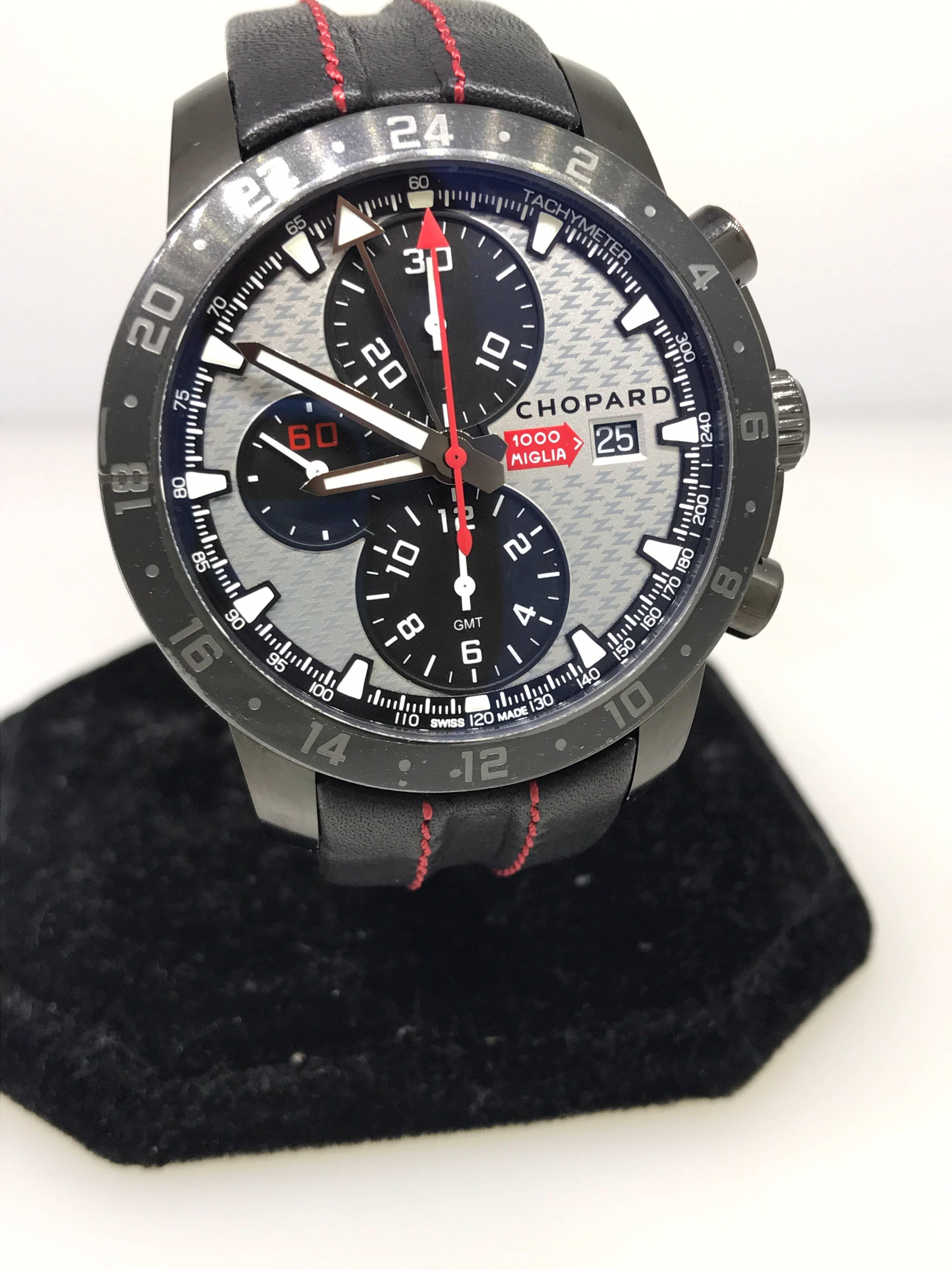 Chopard Mille Miglia Zagato Men's Watch

Model Number: 16/8550-3004

100% Authentic

Brand New

Comes with original Chopard box, certificate of authenticity and warranty and instruction manual

DLC-Coated Stainless Steel Case with 24 Hour Markings