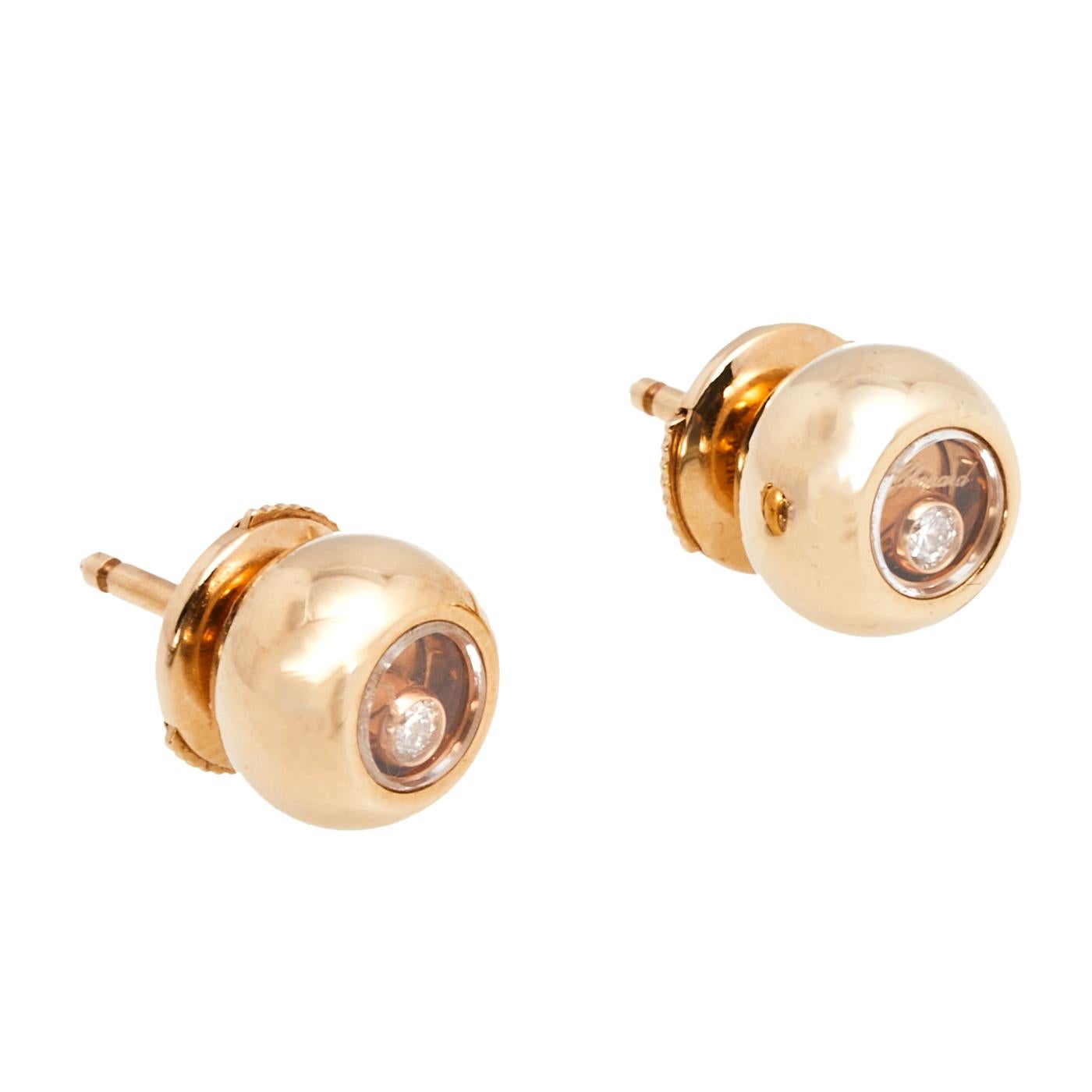 Contemporary Chopard Miss Happy Diamonds 18k Rose Gold Earrings