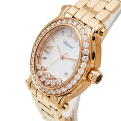 Chopard MOP 18K Yellow Gold Diamonds Happy Sport 5350 Women's Wristwatch 30 mm