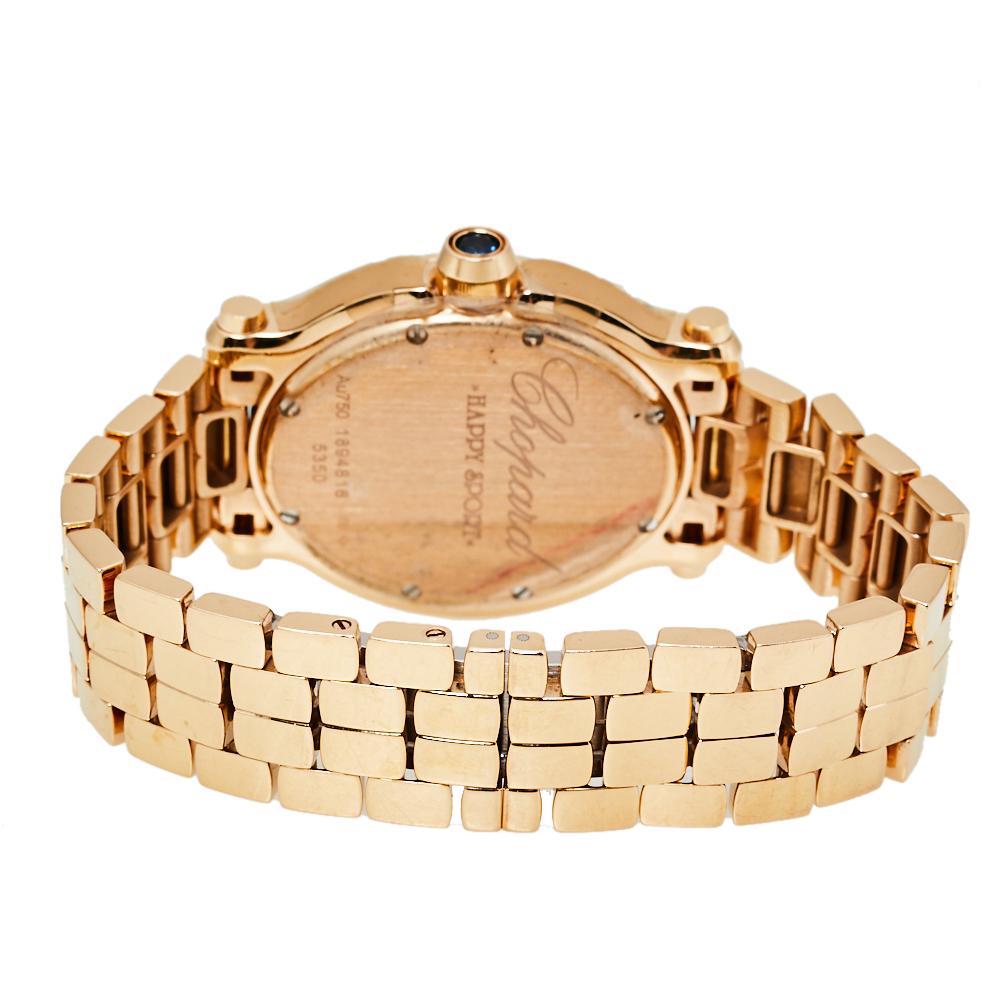 Contemporary Chopard MOP 18K Yellow Gold Diamonds Happy Sport 5350 Women's Wristwatch 30 mm