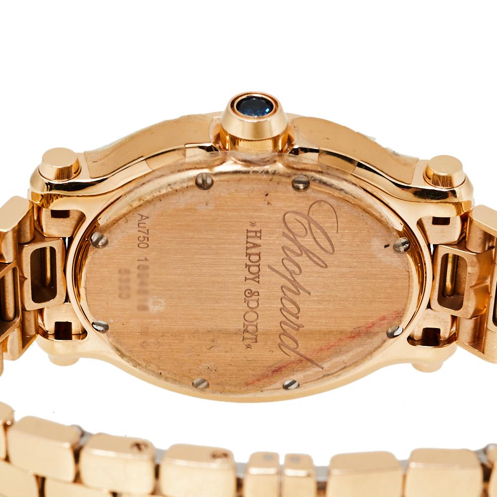 Chopard MOP 18K Yellow Gold Diamonds Happy Sport 5350 Women's Wristwatch 30 mm In Fair Condition In Dubai, Al Qouz 2