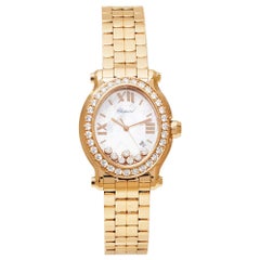 Chopard MOP 18K Yellow Gold Diamonds Happy Sport 5350 Women's Wristwatch 30 mm