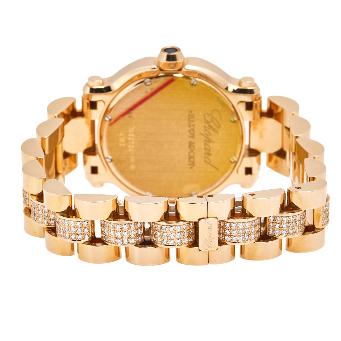 Contemporary Chopard Mother of Pearl 18K Diamond Happy Sport 4183 Women's Wristwatch 36 mm