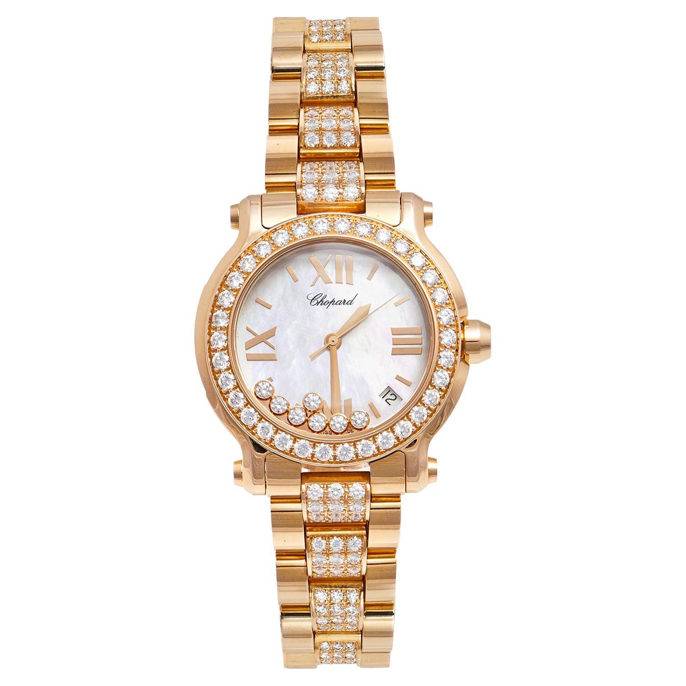 Chopard Mother of Pearl 18K Diamond Happy Sport 4183 Women's Wristwatch 36 mm