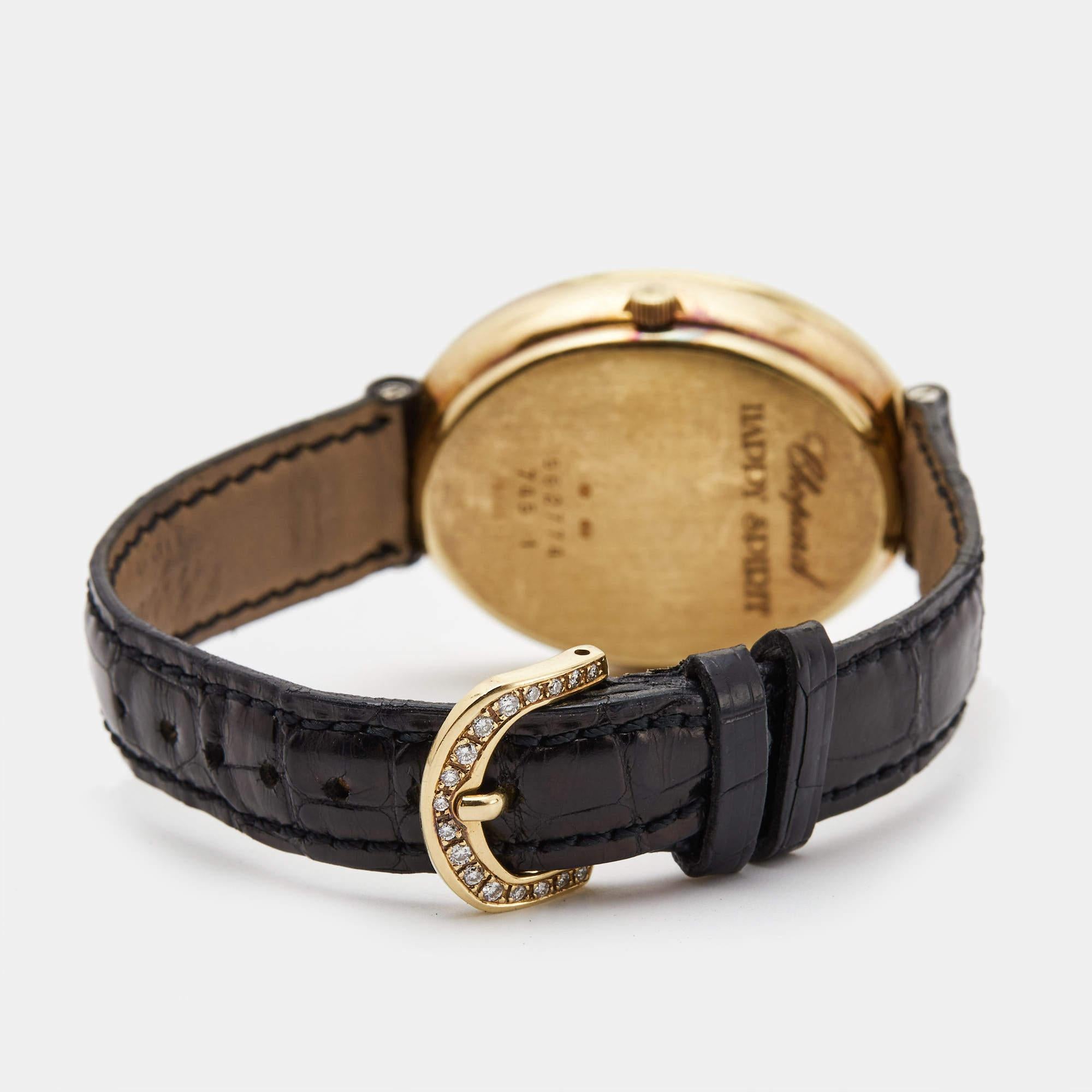 Chopard Mother Of Pearl 18K Yellow Gold Diamond Alligator Leather Happy Spirit W 1