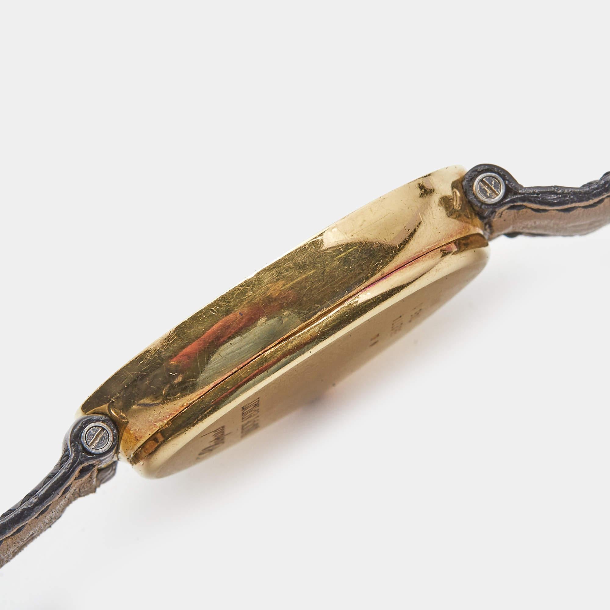 Chopard Mother Of Pearl 18K Yellow Gold Diamond Alligator Leather Happy Spirit W 2