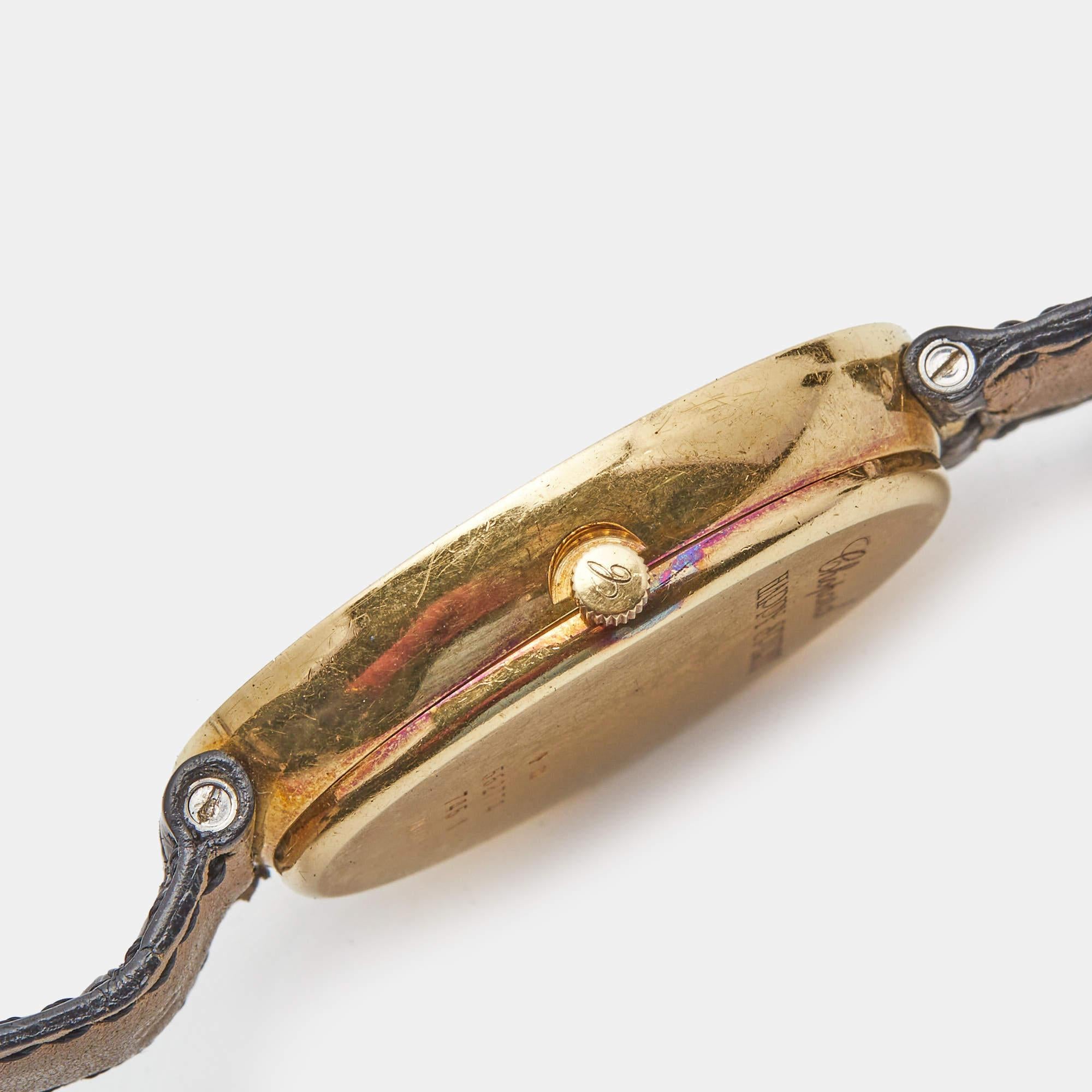 Chopard Mother Of Pearl 18K Yellow Gold Diamond Alligator Leather Happy Spirit W 3