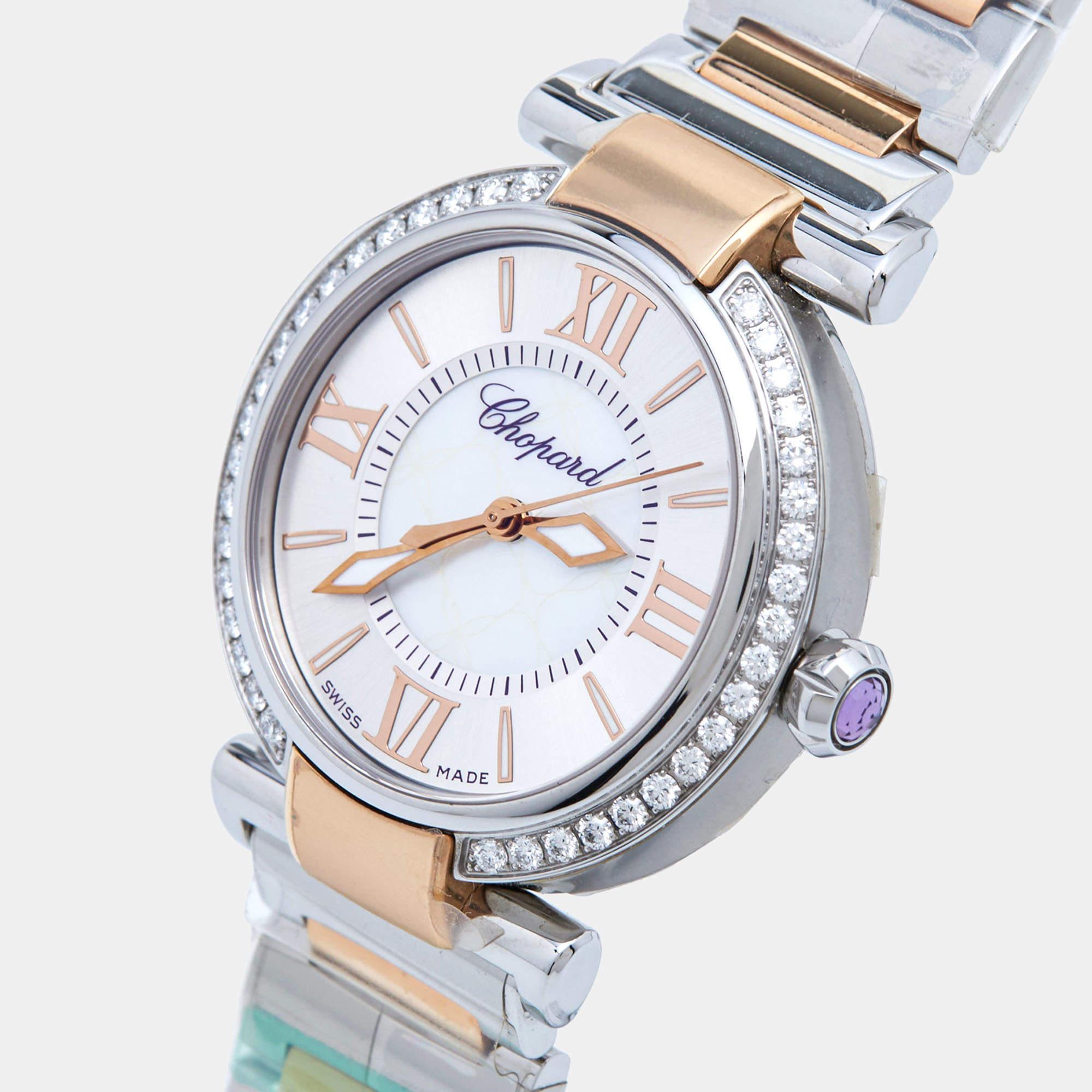 Chopard Mother Of Pearl Diamond 18K Rose Stainless Steel Imperiale 388563-6008 W In New Condition For Sale In Dubai, Al Qouz 2