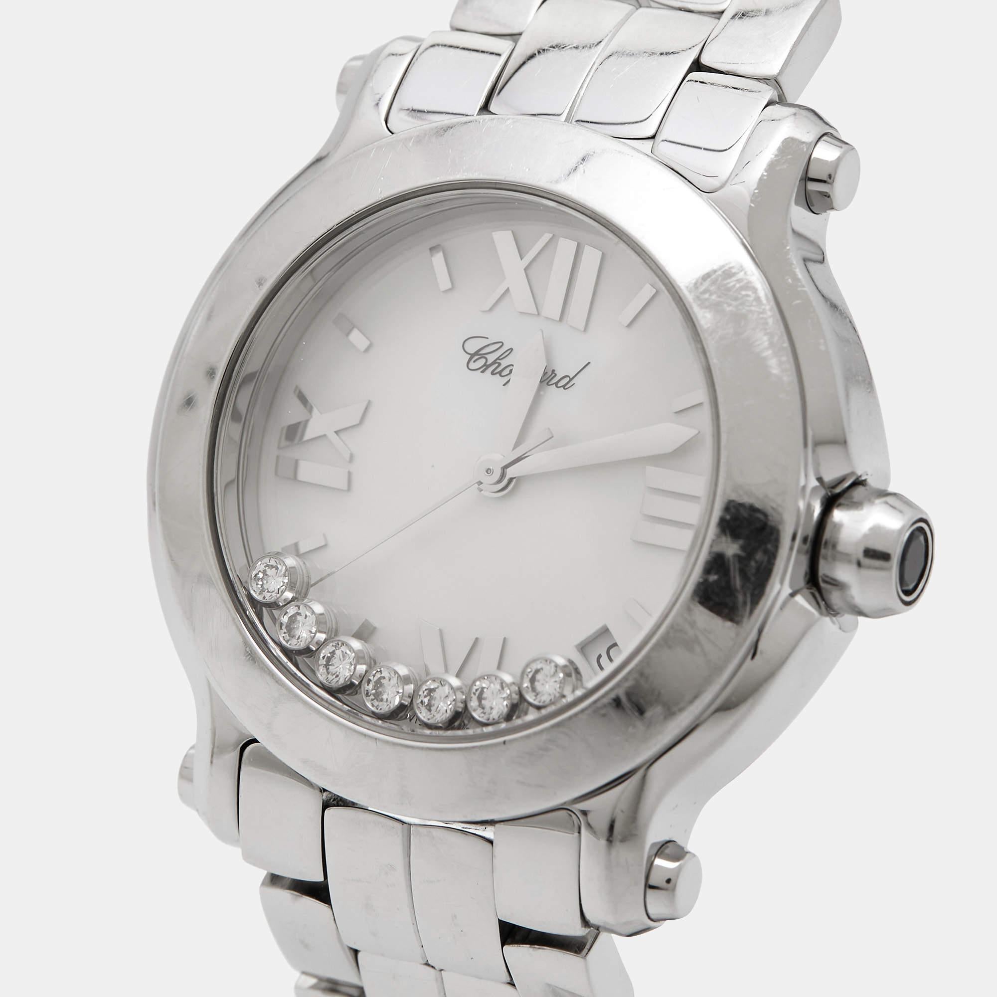 Contemporary Chopard Mother Of Pearl Diamond Happy Sport 8475 Women's Wristwatch 35 mm