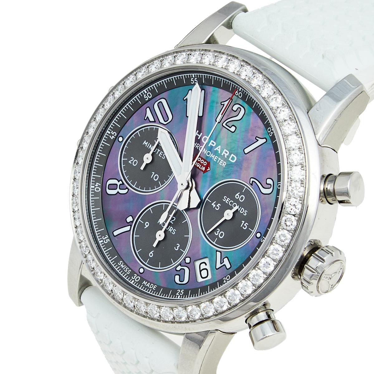 Chopard Mother of Pearl Stainless Steel Diamond Rubber Women's Wristwatch 39 mm 3