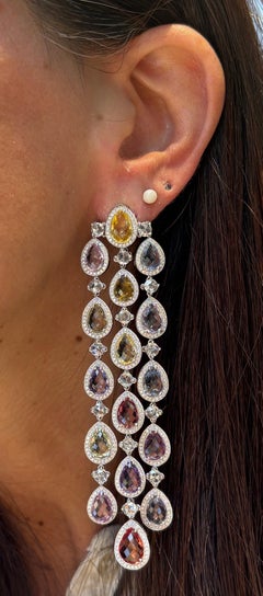 Chopard Multi Color Sapphire & Diamond Chandelier Earrings