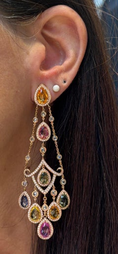 Chopard Multi Color Sapphire & Diamond Chandelier Earrings